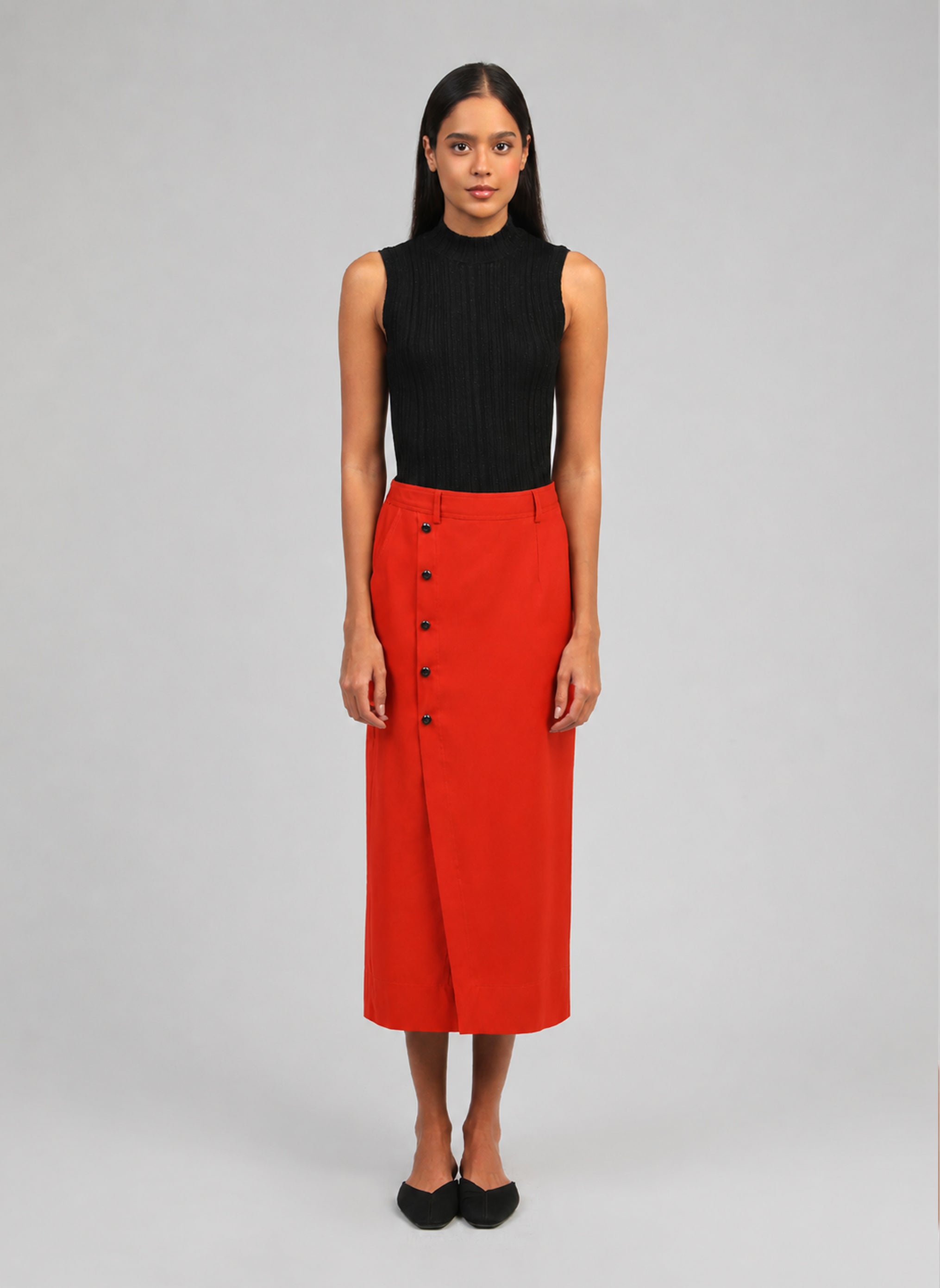 FALDA MIDI GAELLA en color pimentón