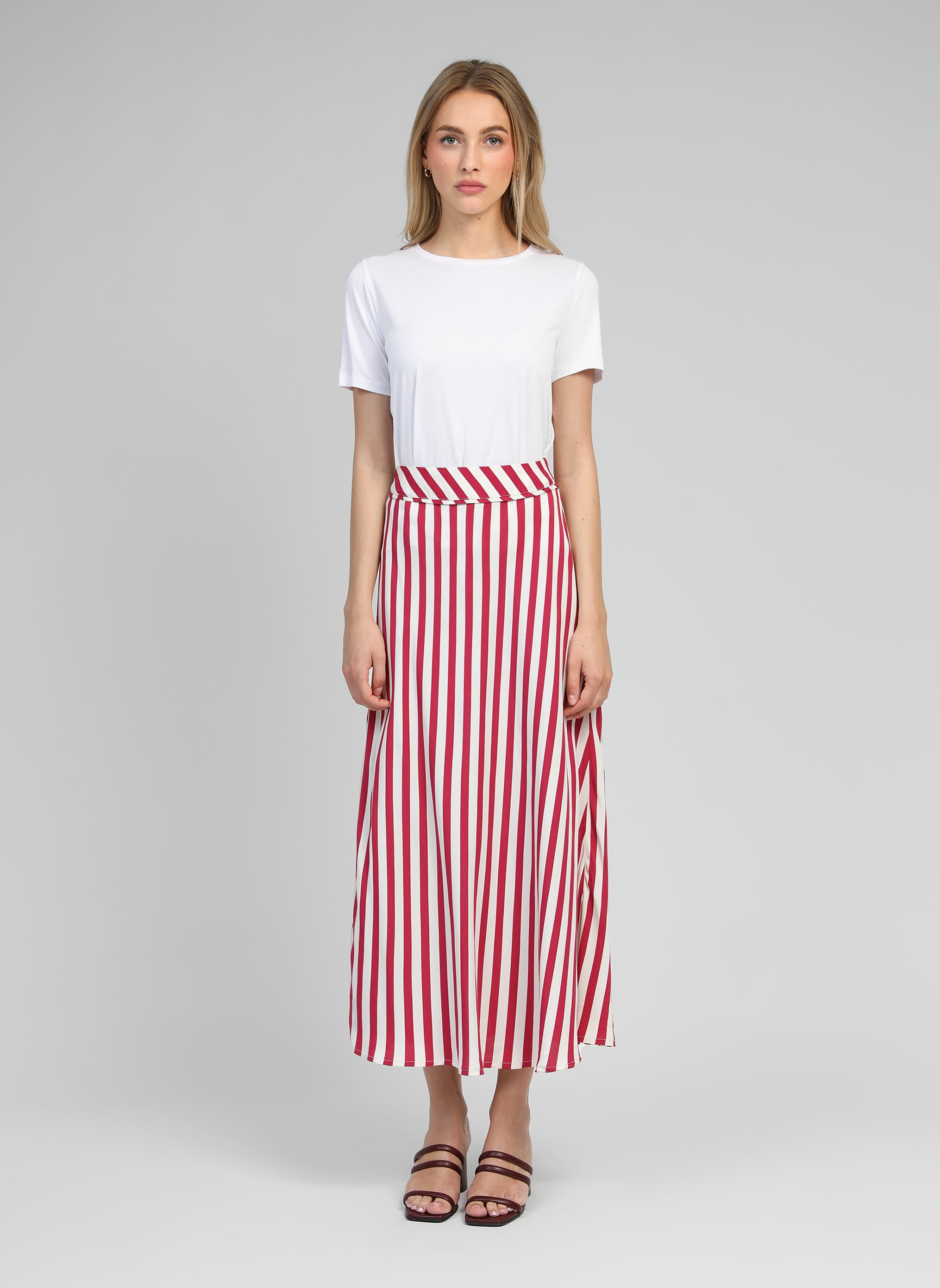 JUPE LONGUE GALVILY stipe framboise