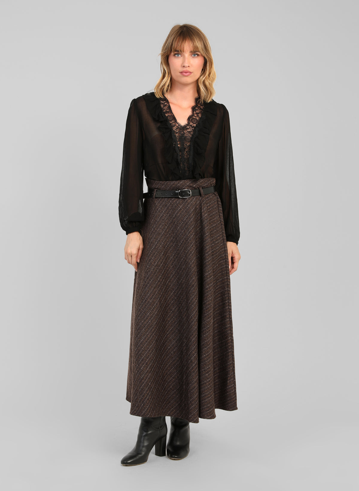 JUPE MIDI JOSELINA marron