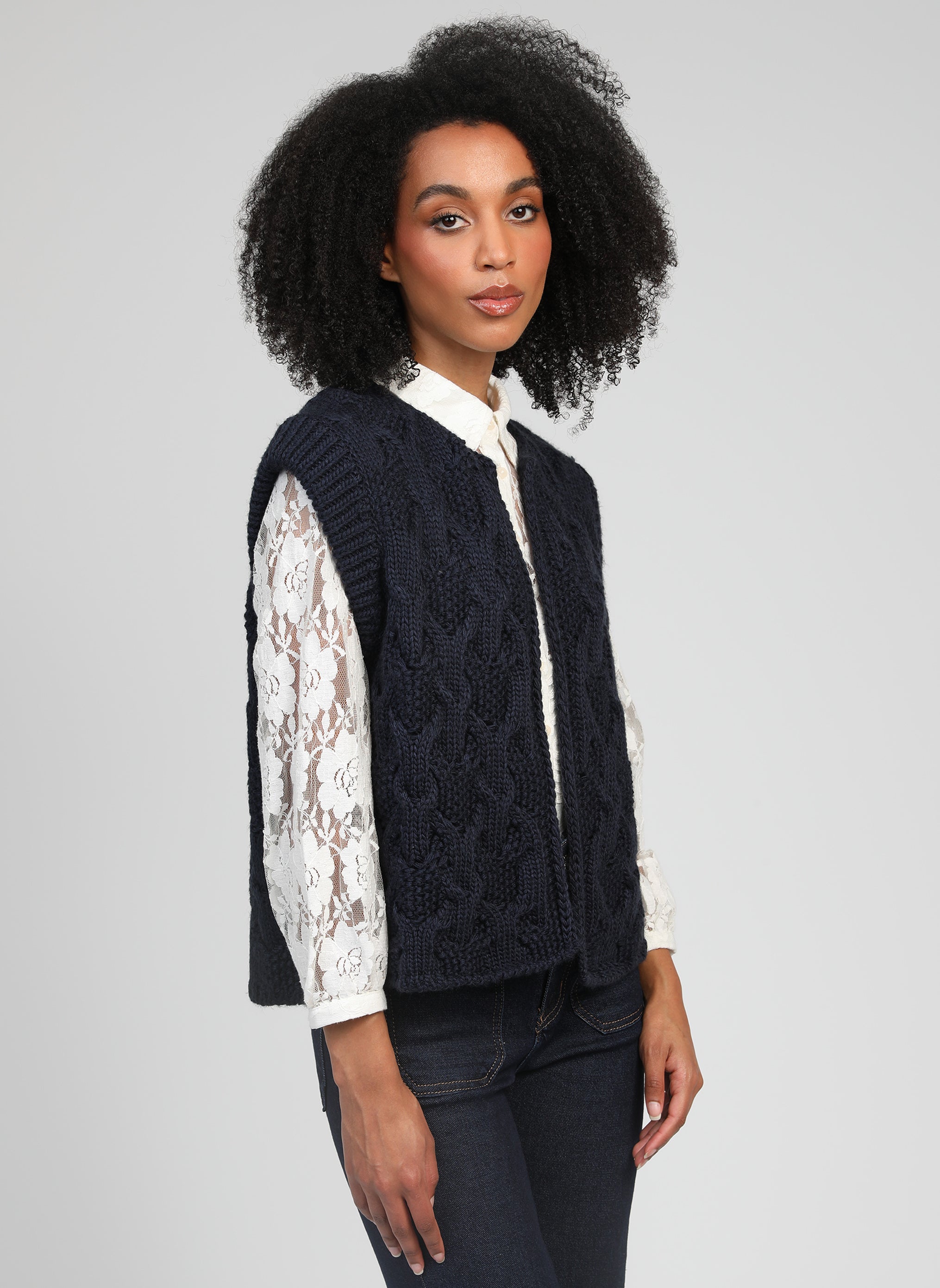 CARDIGAN SANS MANCHE LAJOY marine