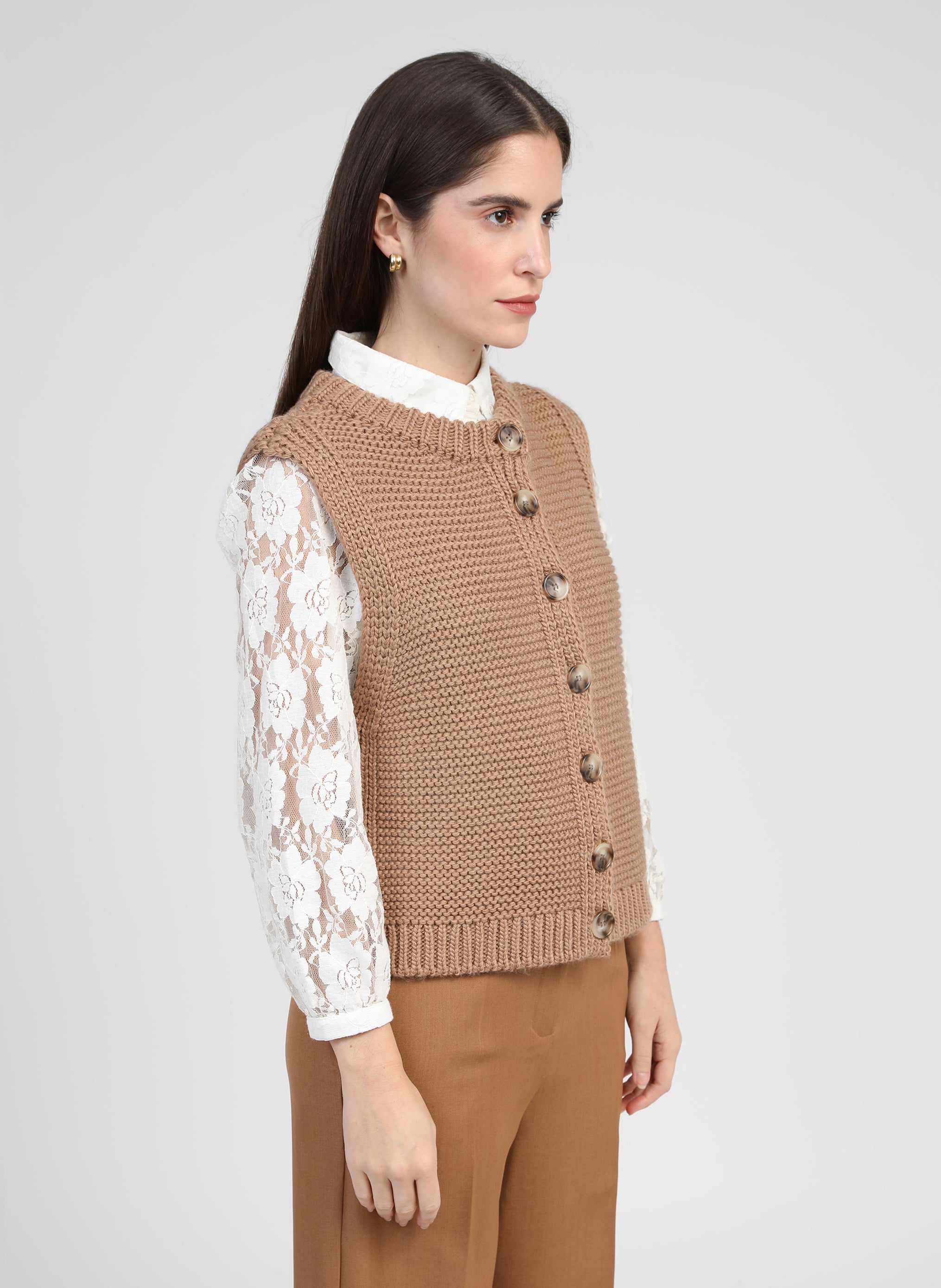 CARDIGAN SANS MANCHE LEJICKY sable