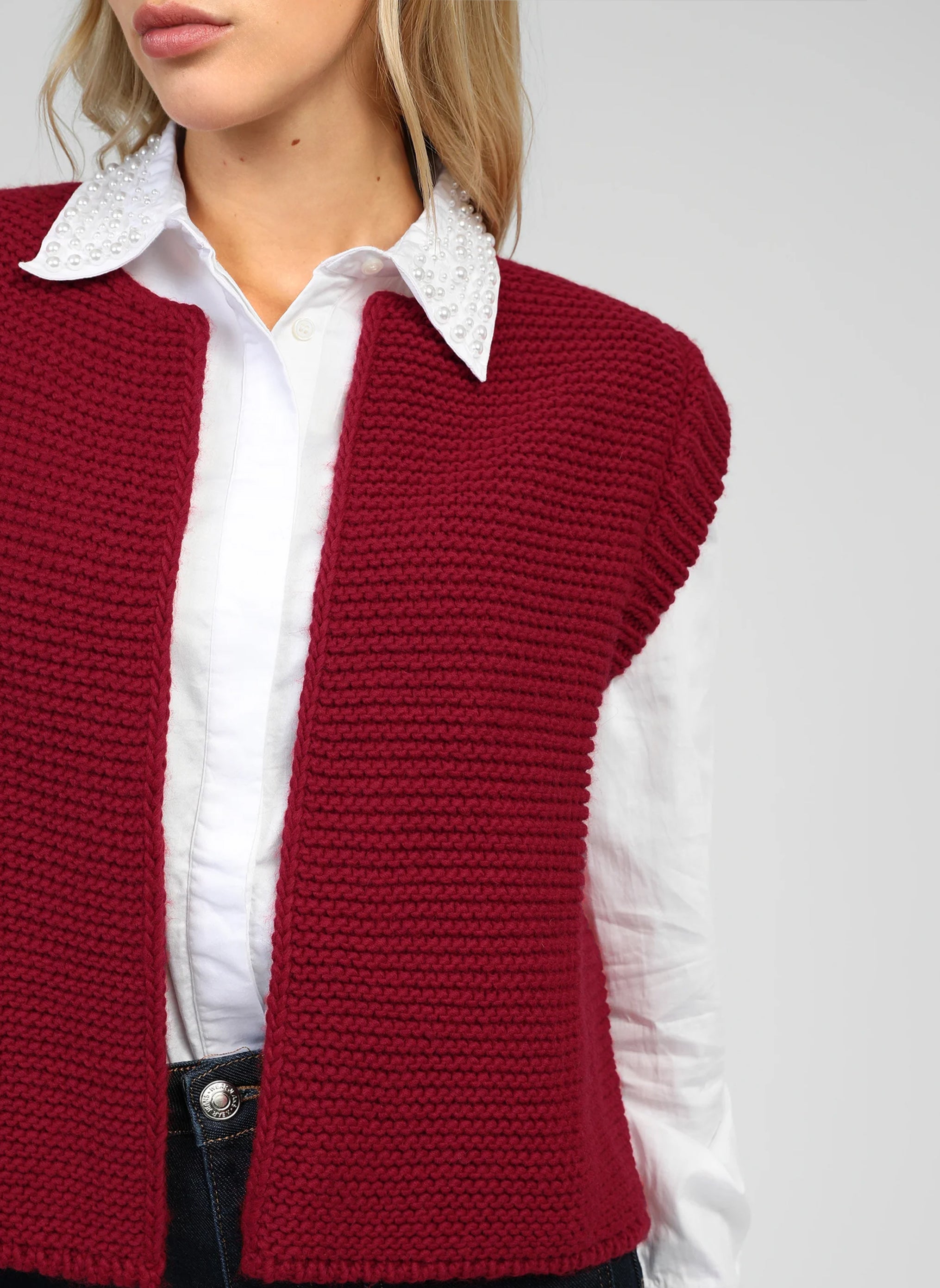 CARDIGAN SANS MANCHE LEGRINGOLY cerise