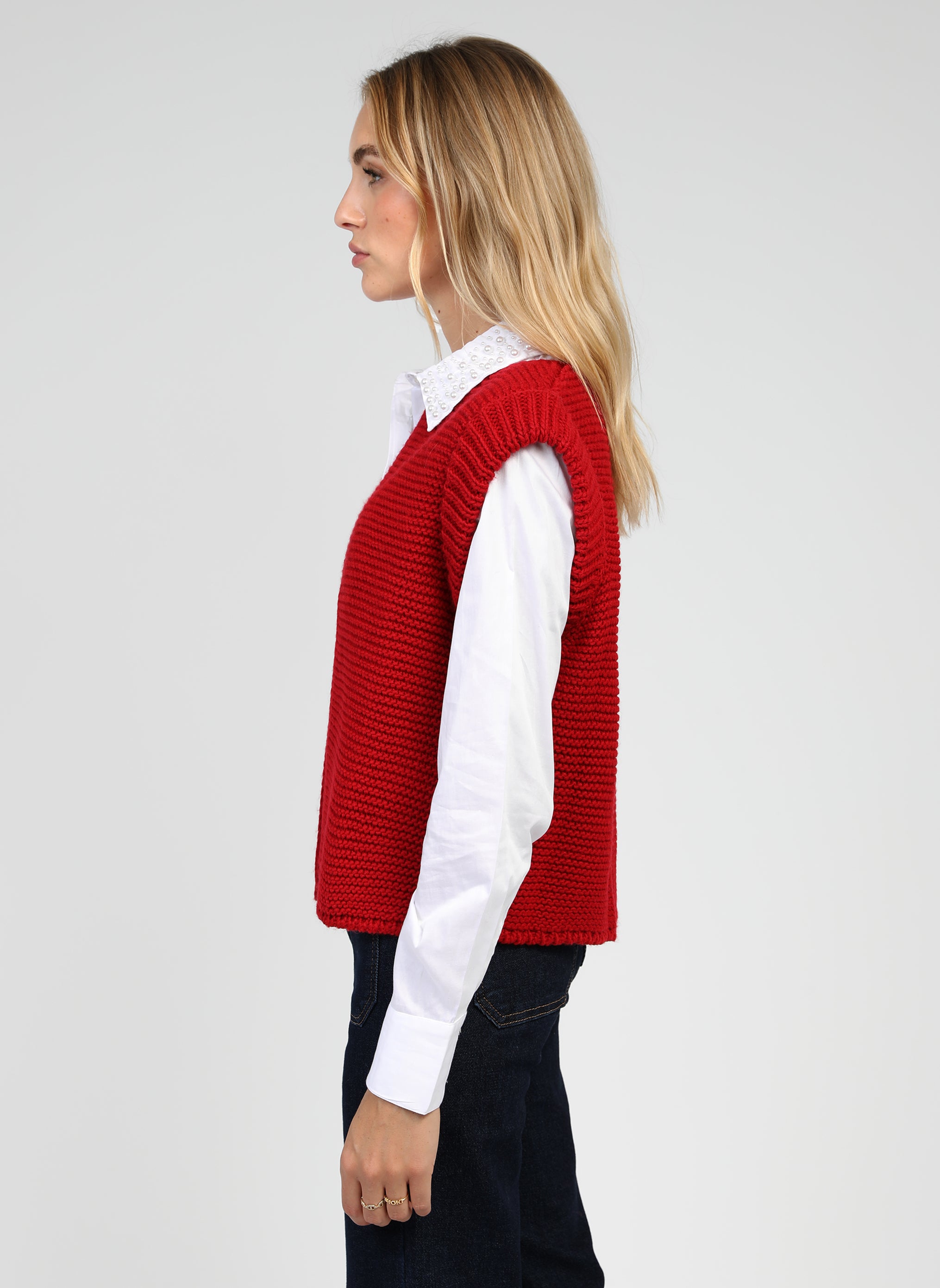 CARDIGAN SANS MANCHE LEGRINGOU rouge