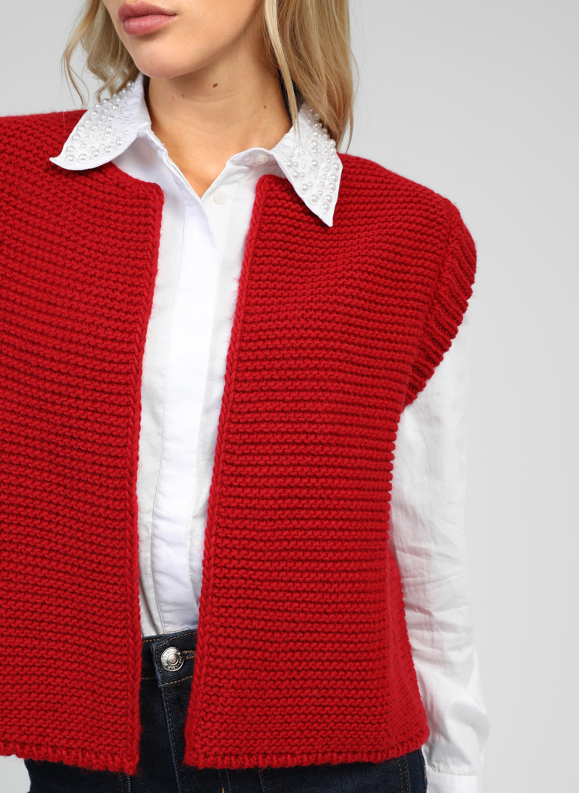 CARDIGAN SANS MANCHE LEGRINGOU rouge