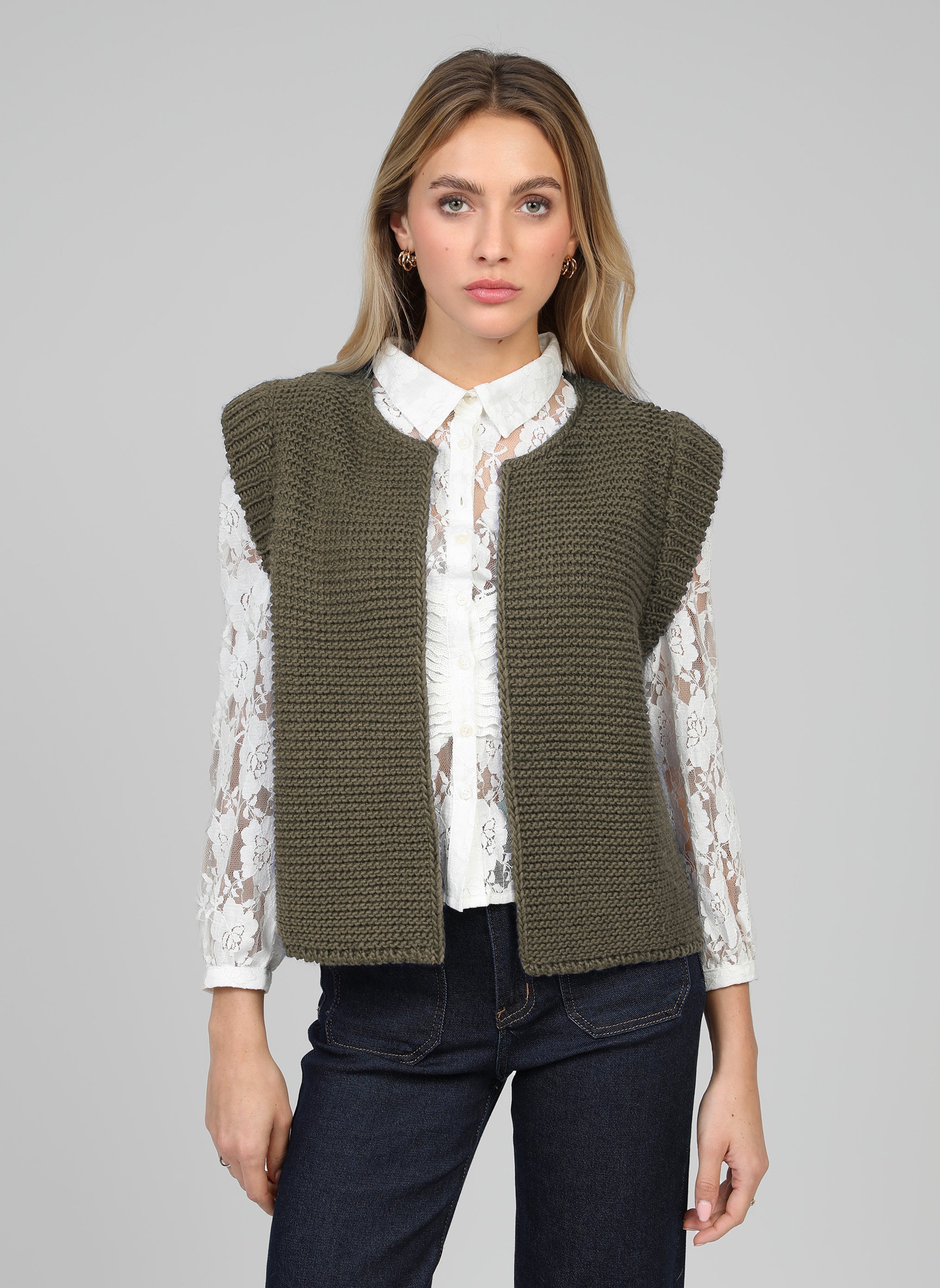 CARDIGAN SANS MANCHE LEGRINGOU A militaire