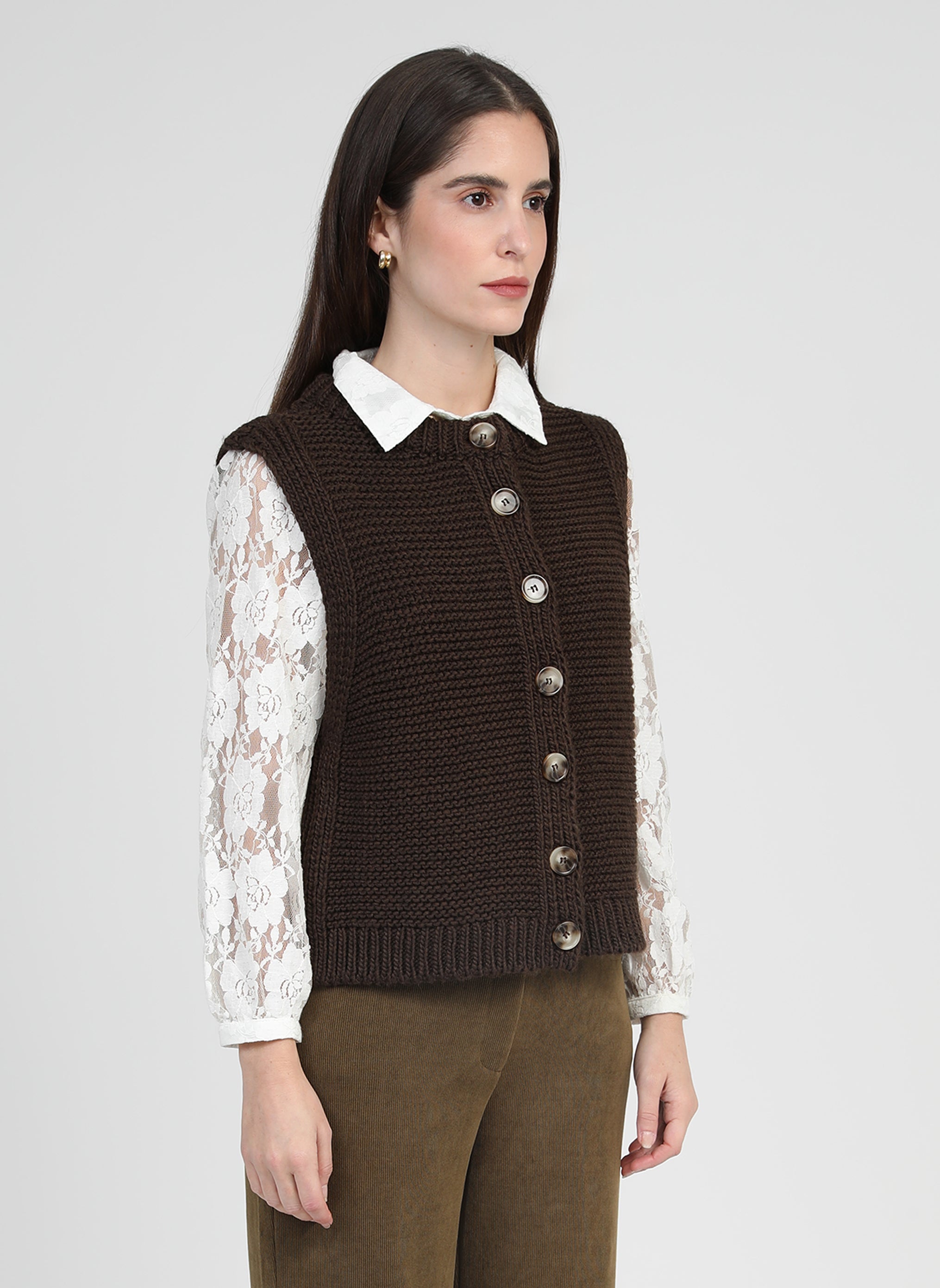 CARDIGAN SANS MANCHE LEJICKY chocolat
