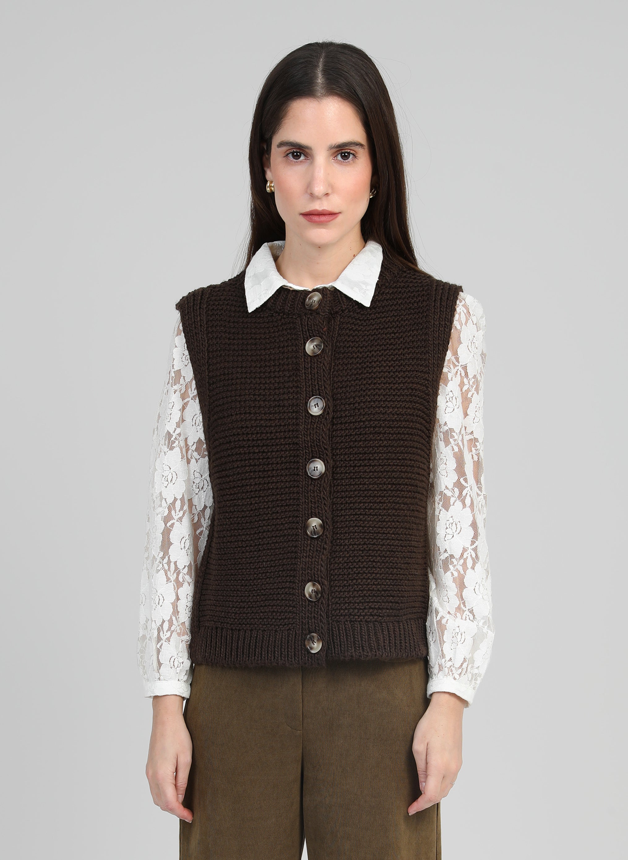 CARDIGAN SANS MANCHE LEJICKY chocolat