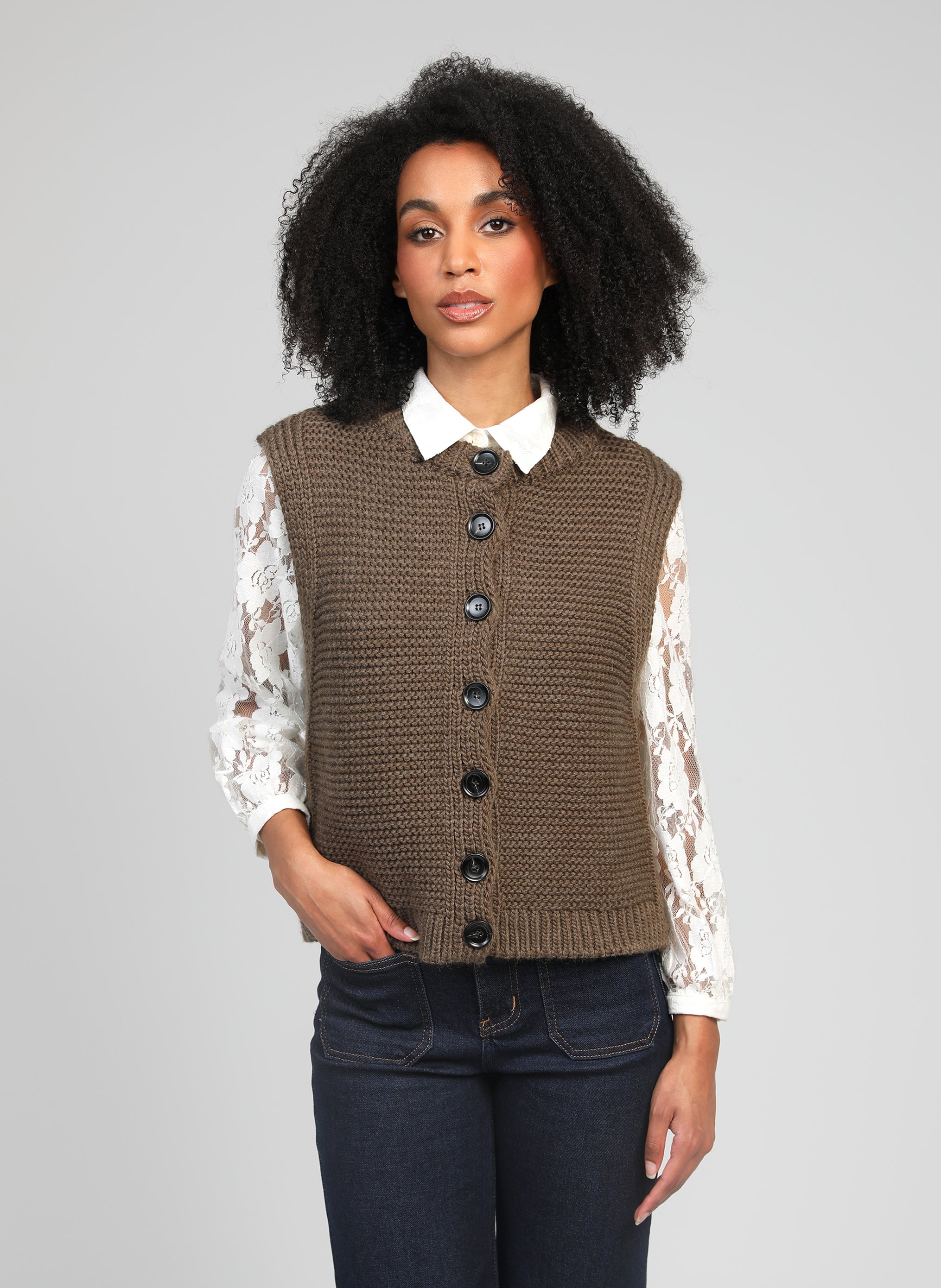 CARDIGAN SANS MANCHE LEJICKY militaire