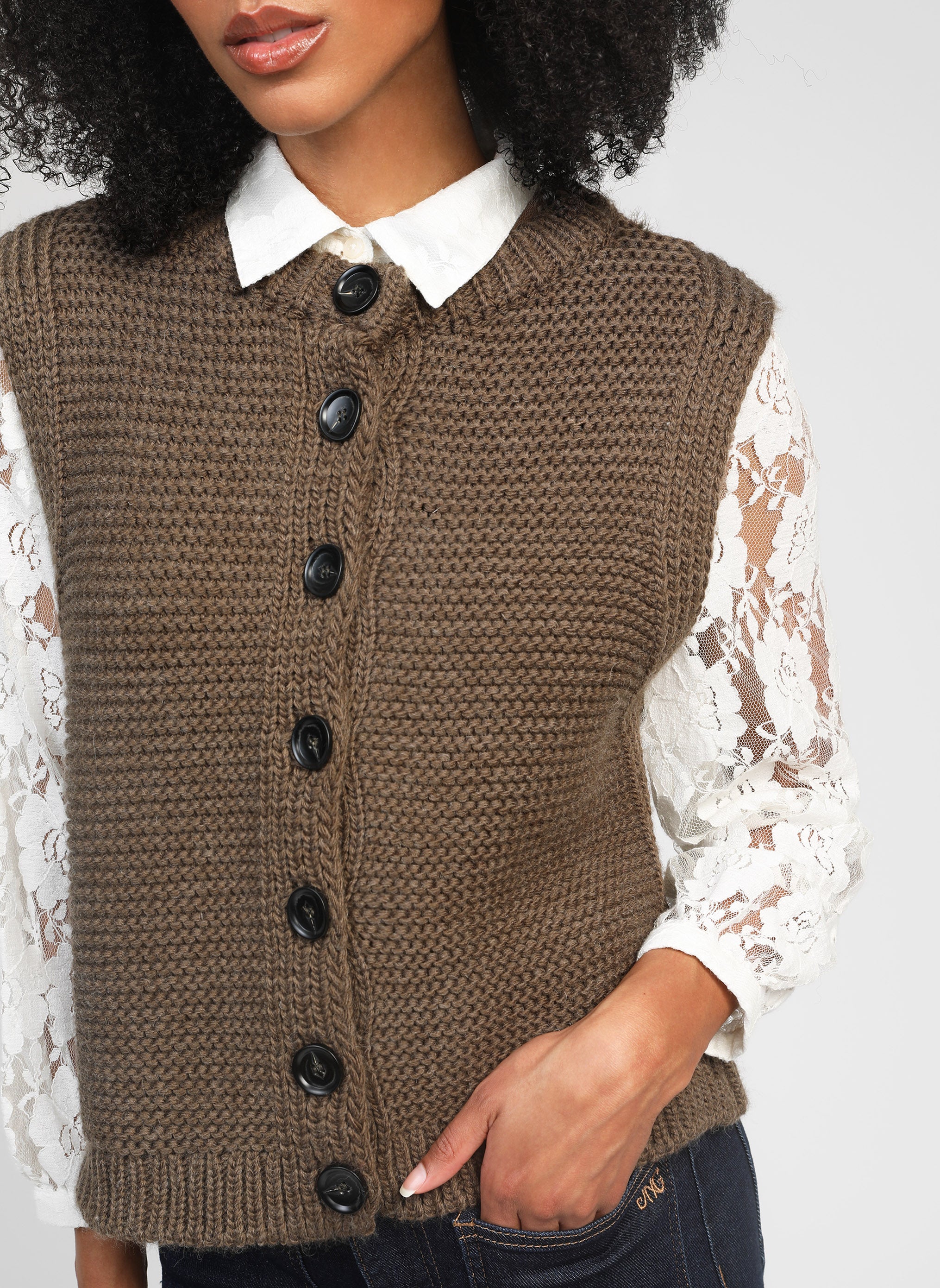 CARDIGAN SANS MANCHE LEJICKY militaire