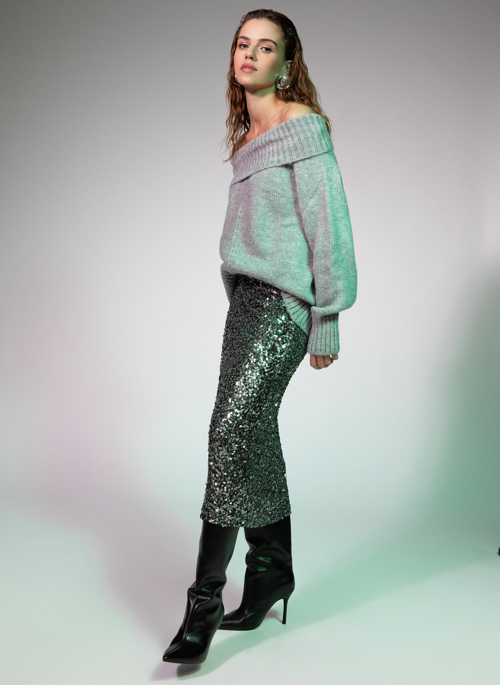 JUPE MIDI JURYLY gris