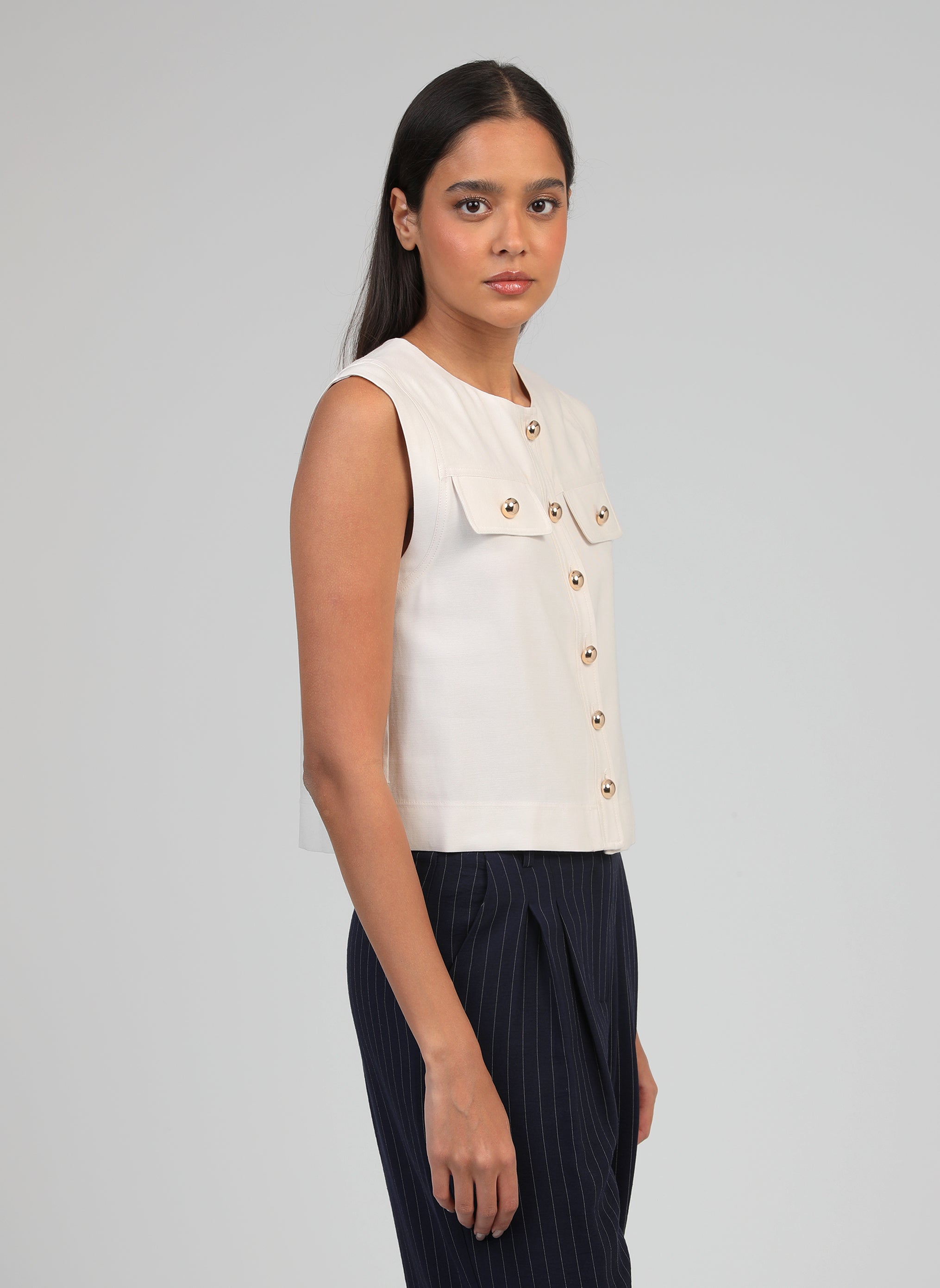 VESTE SANS MANCHES ZELIA ecru