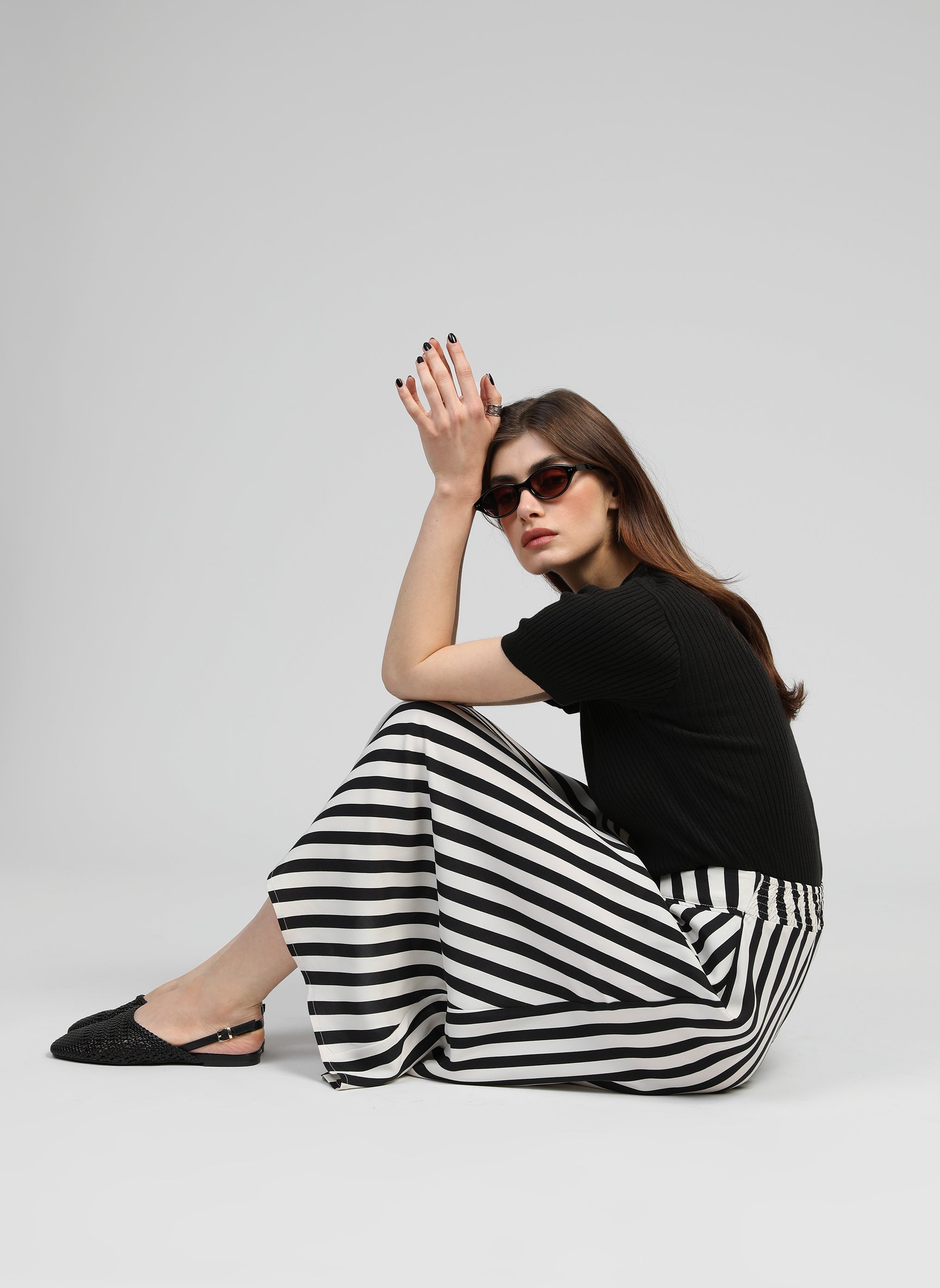 GALVILY stipe long skirt black