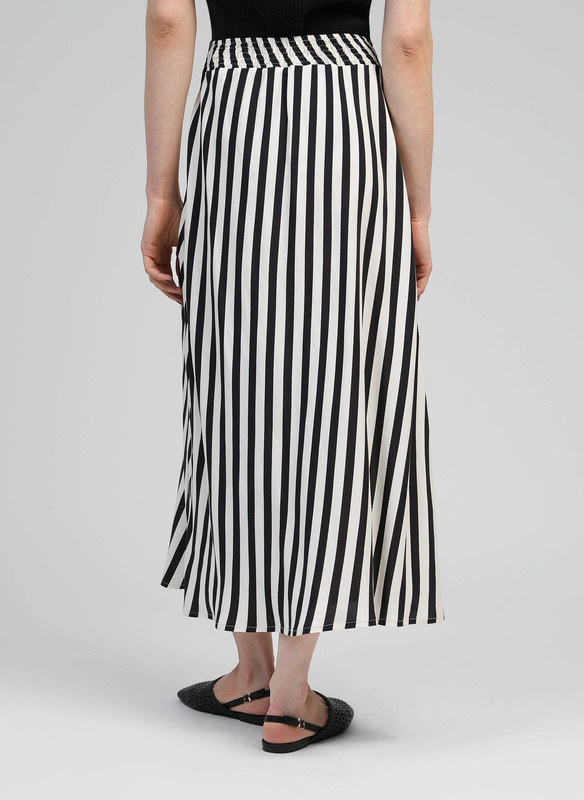 GALVILY stipe long skirt black