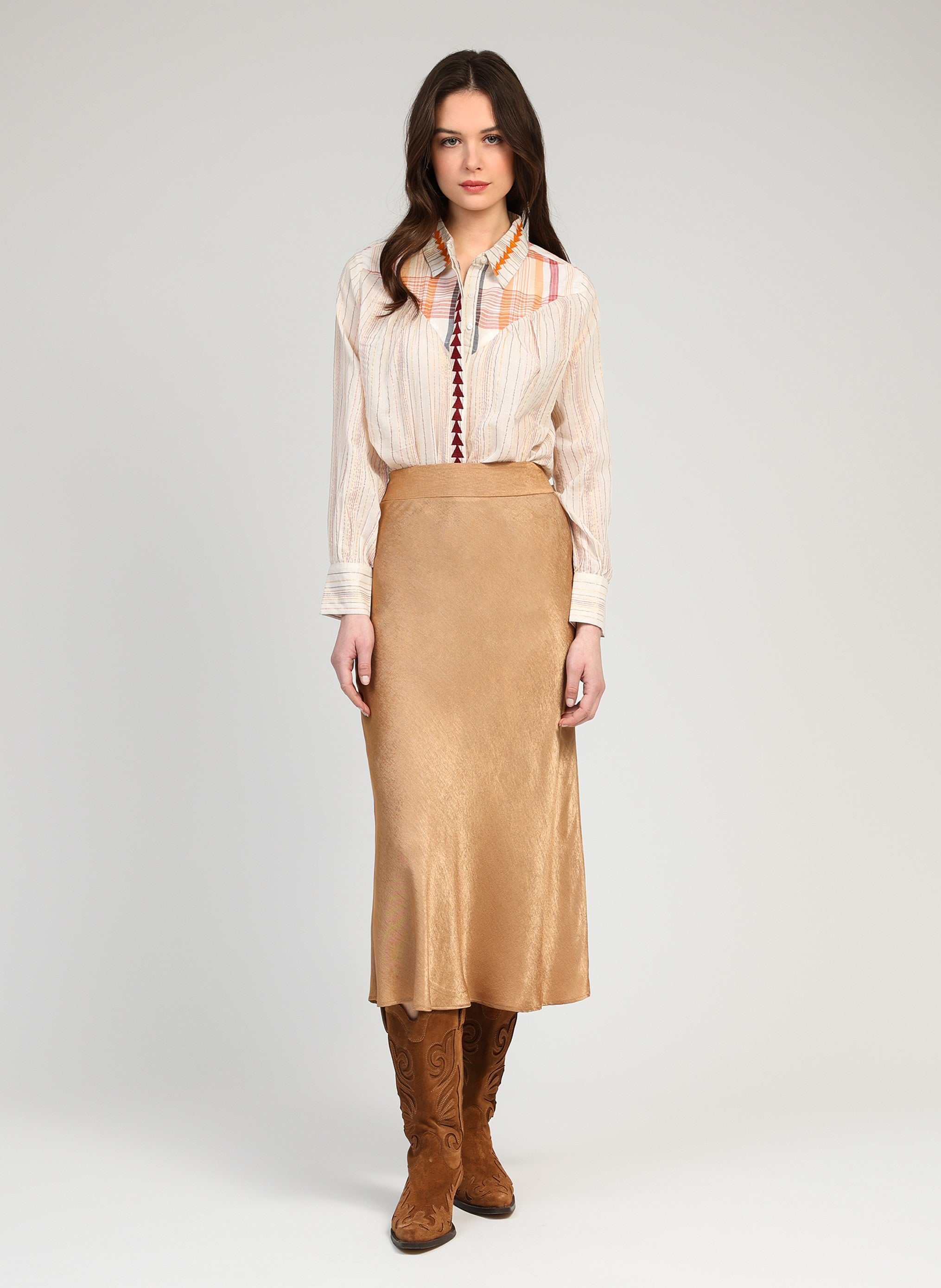 JUPE MIDI GANDIA camel