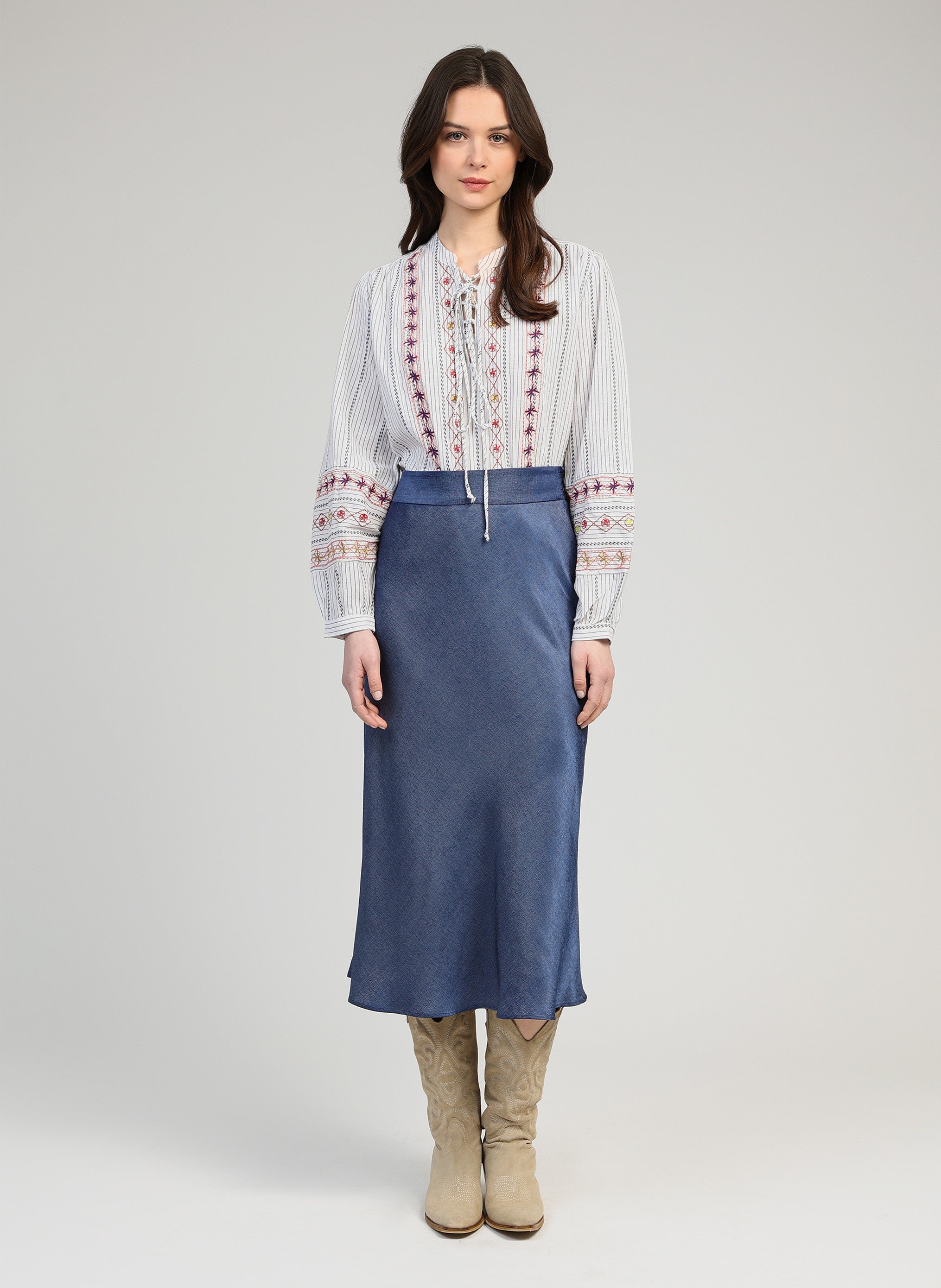 JUPE MIDI GANDIA indigo