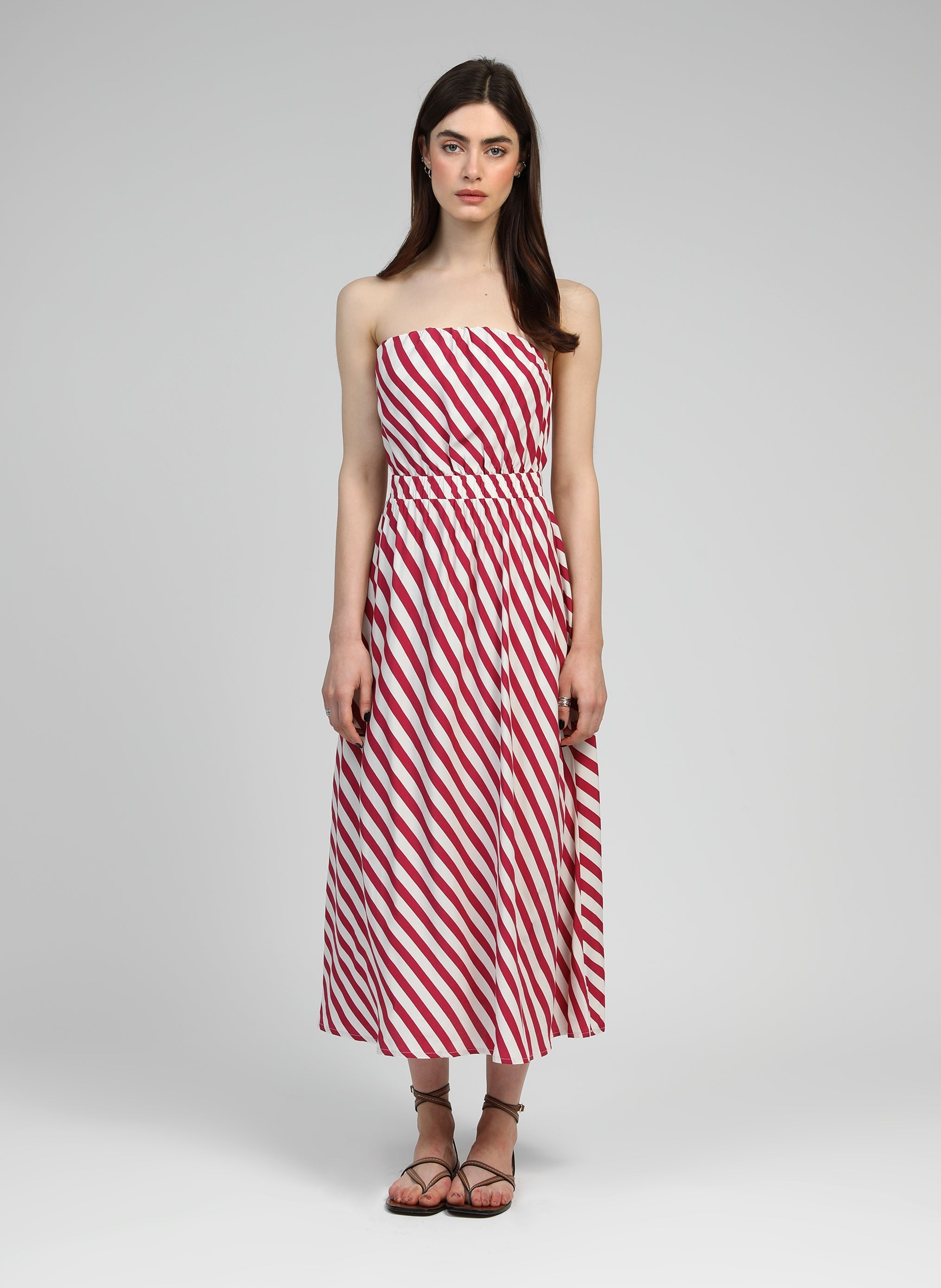 MIKITRY stipe frambuesa VESTIDO LARGO