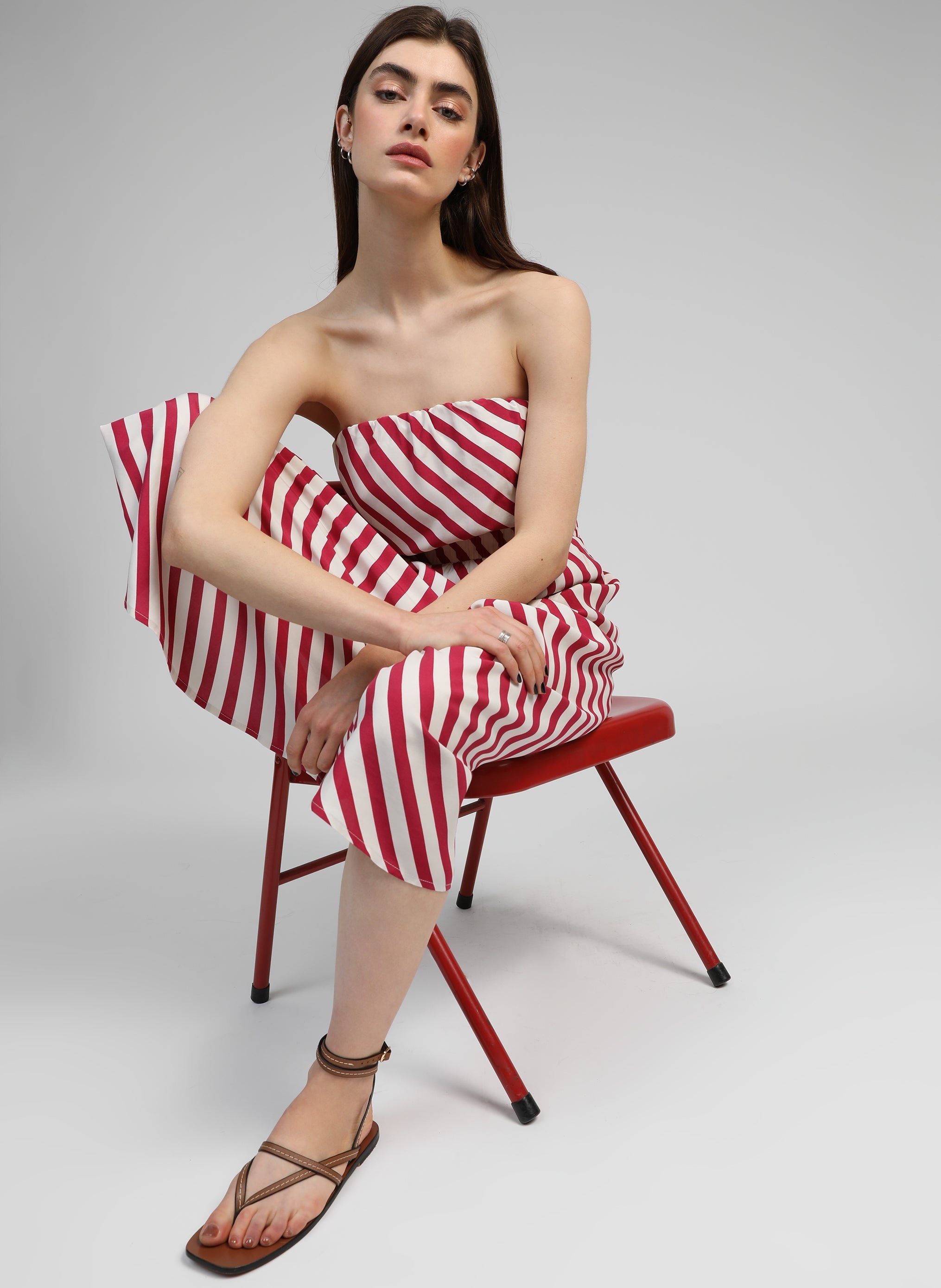 ROBE LONGUE MIKITRY stipe framboise