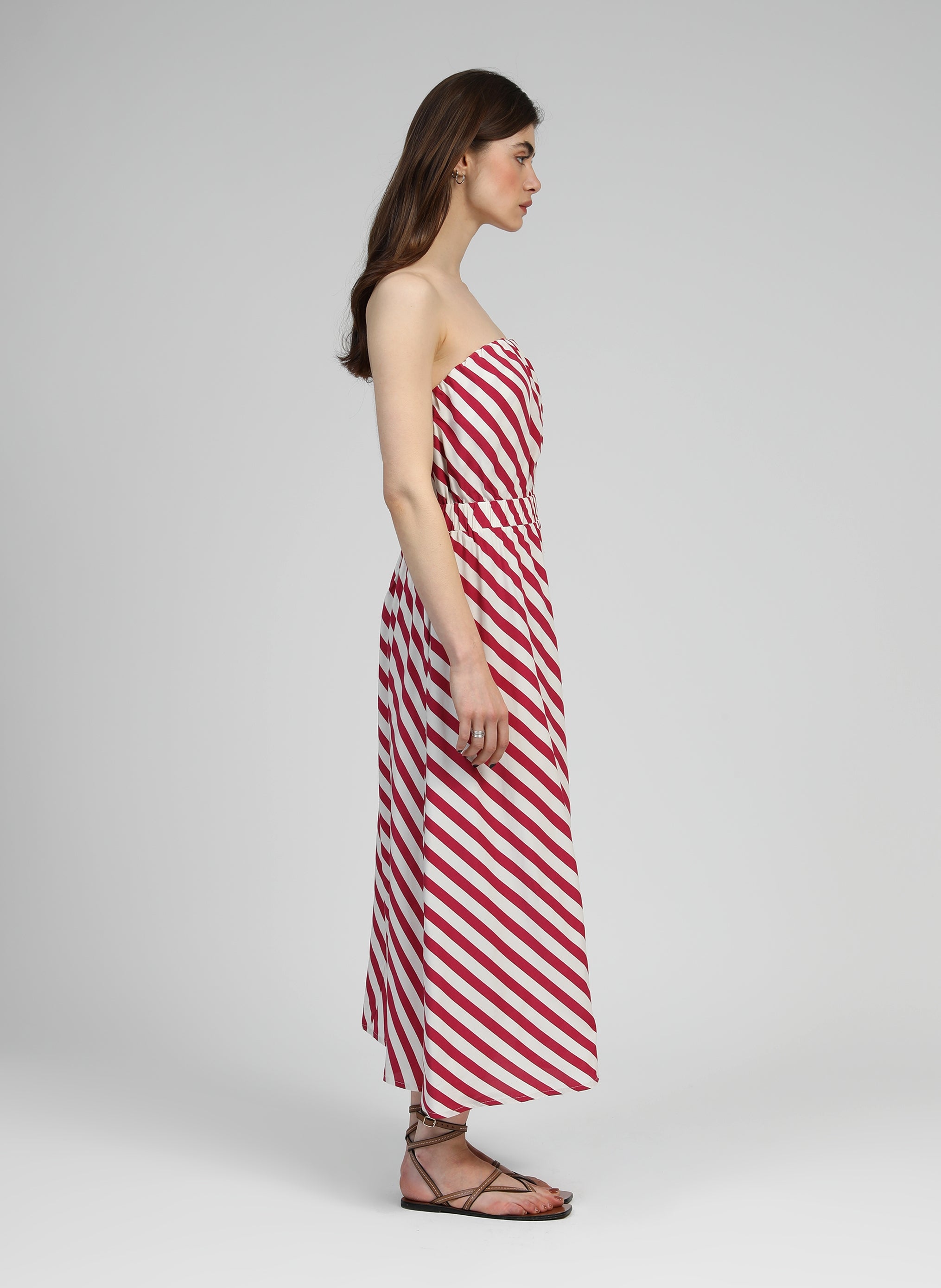 MIKITRY stipe frambuesa VESTIDO LARGO