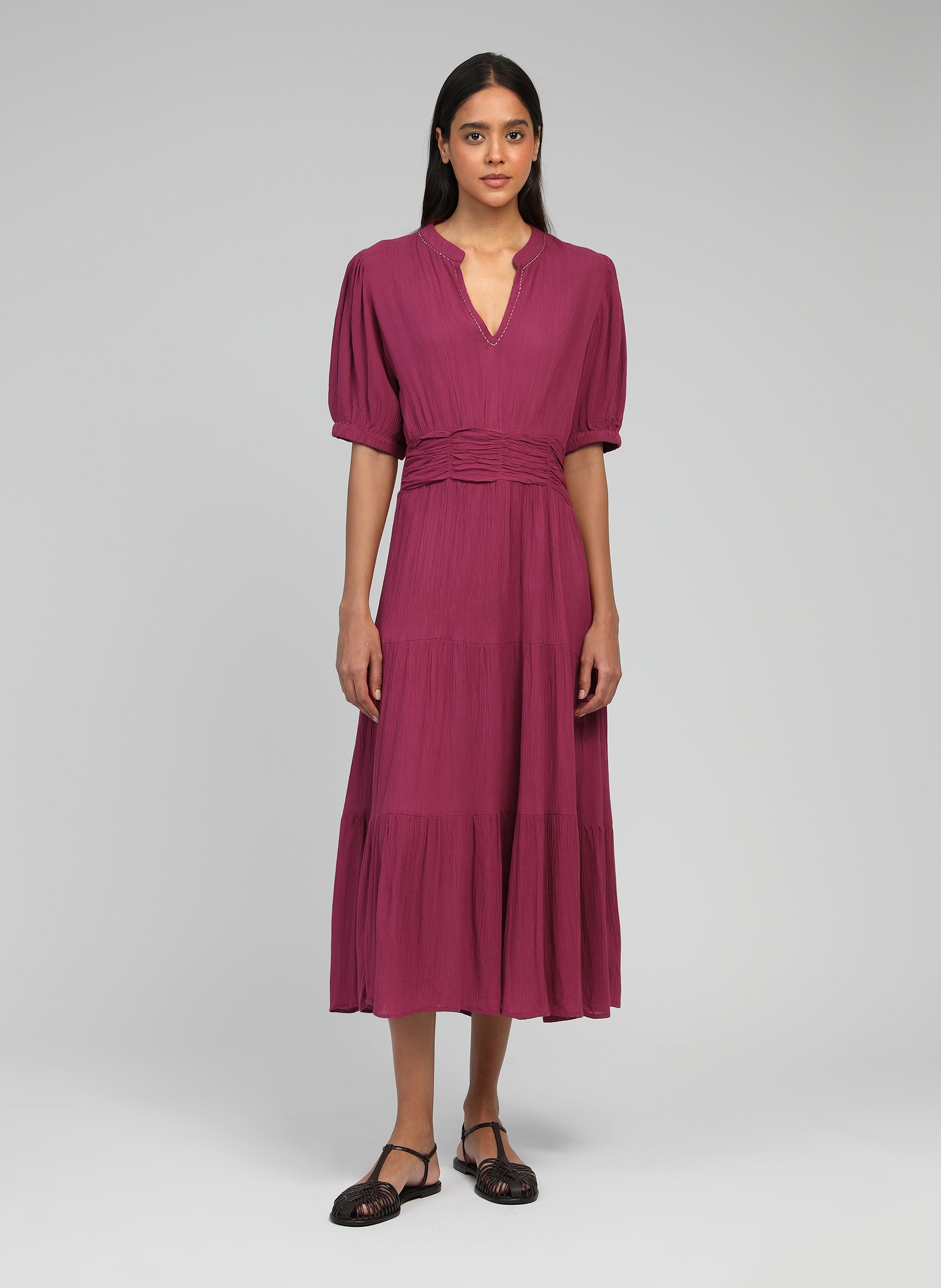 VESTIDO MIDI OMOA Frambuesa