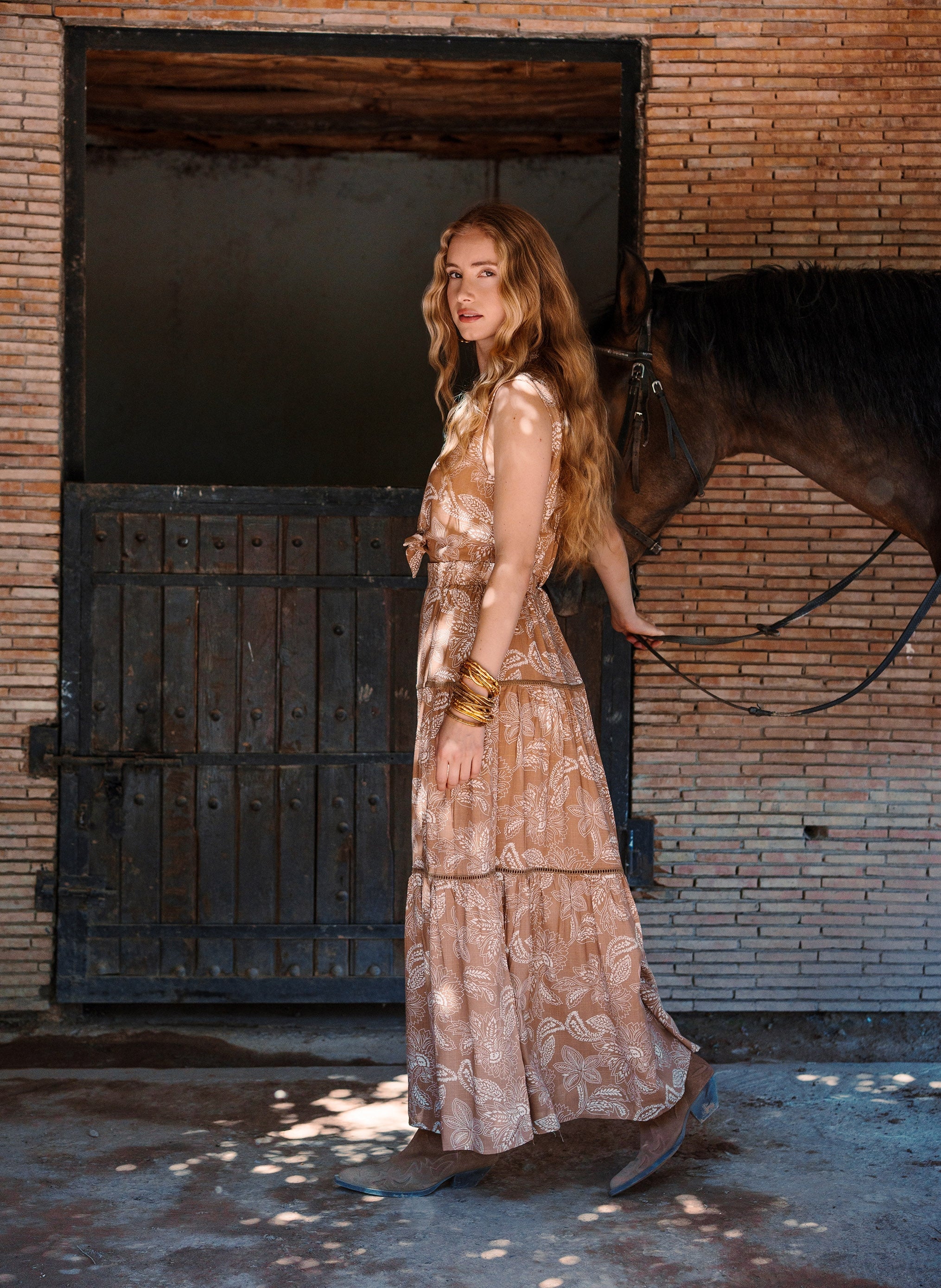 ROBE LONGUE OPAVIA passiflore beige