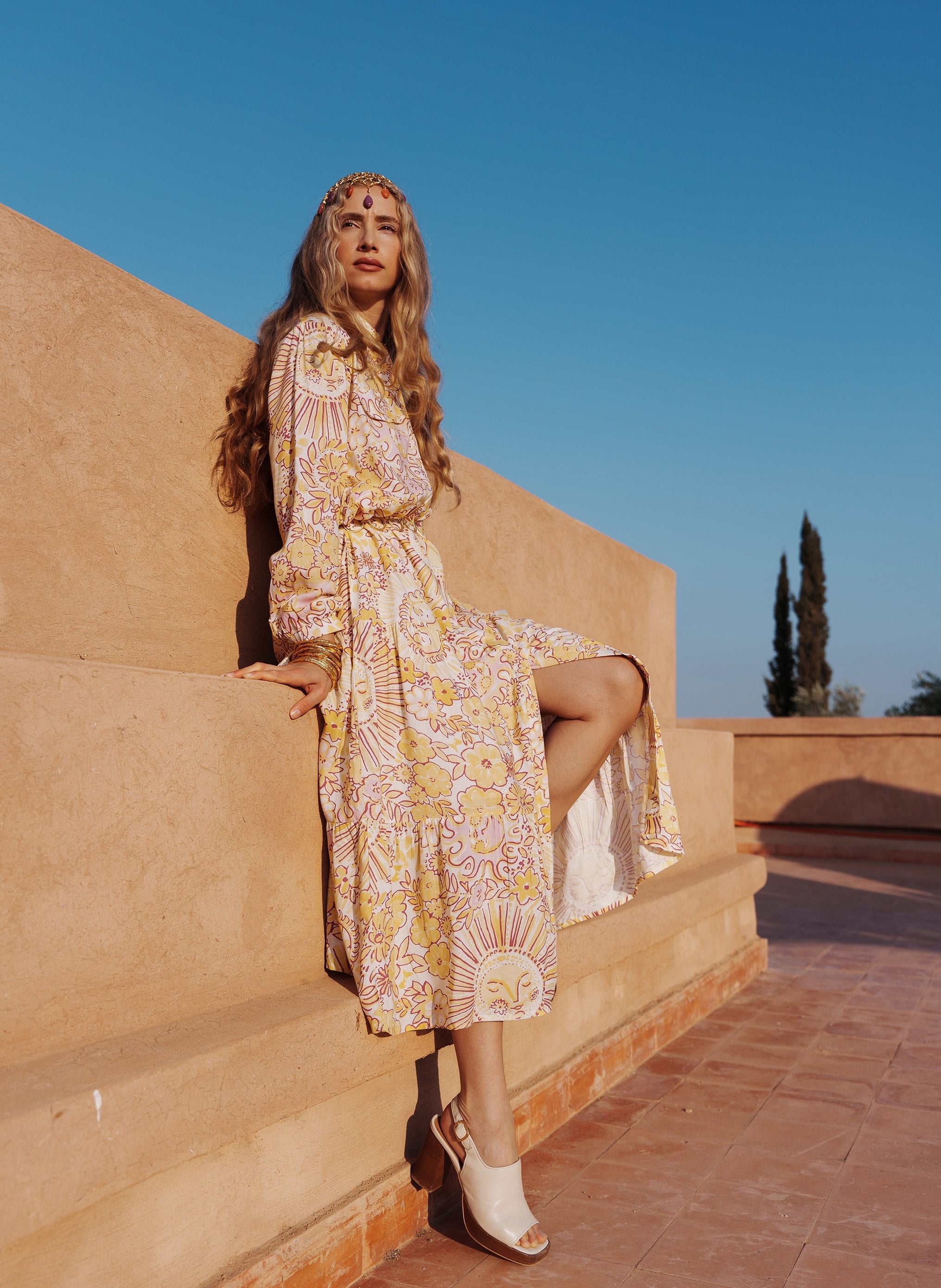 OVINTA LONG DRESS shiny yellow