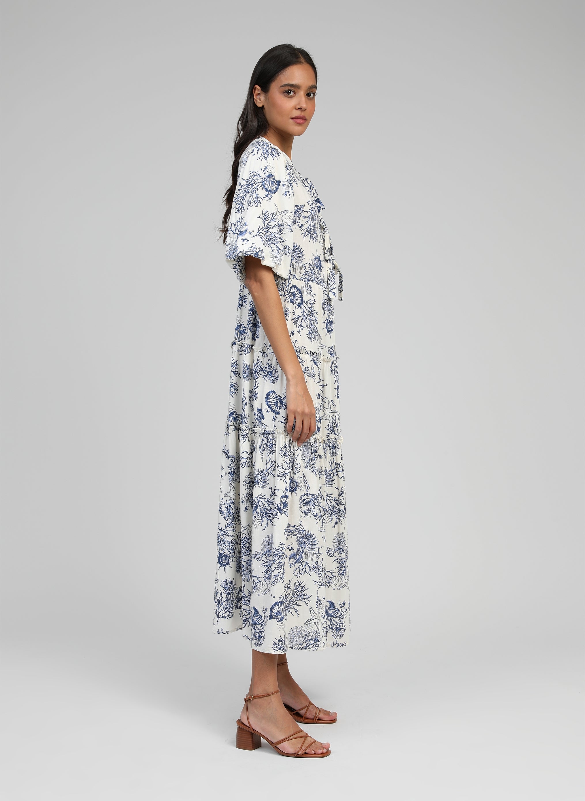 OZKAR LONG DRESS cowrie shell indigo