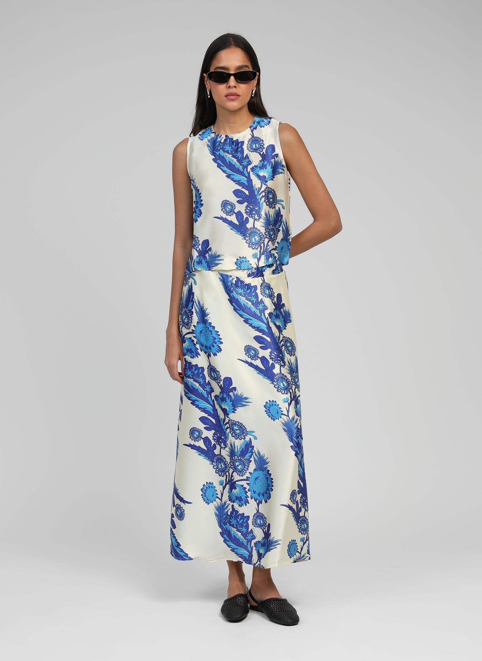 JUPE MIDI ROBILOU florida bleu