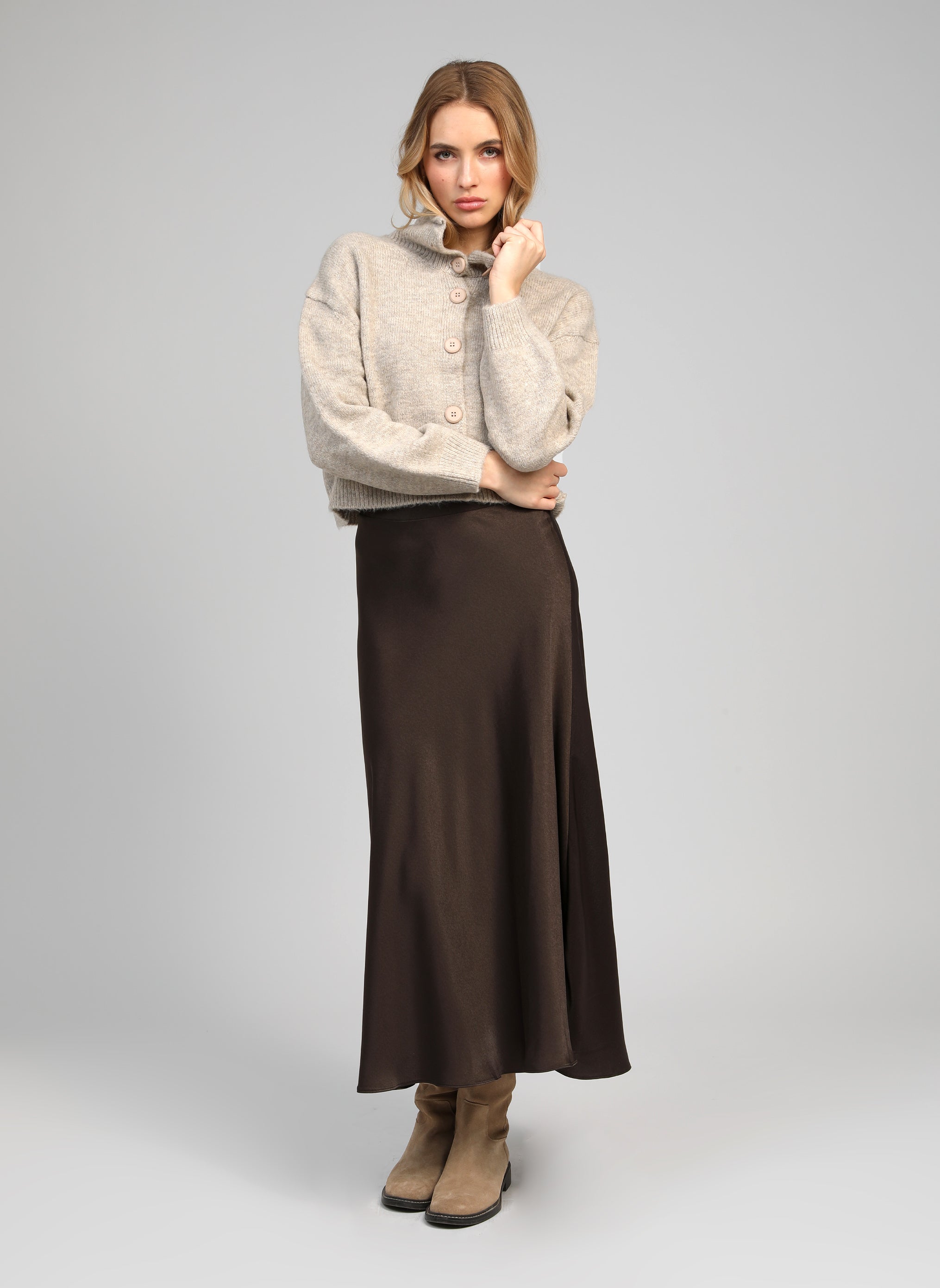 JUPE MIDI JANIALA chocolat