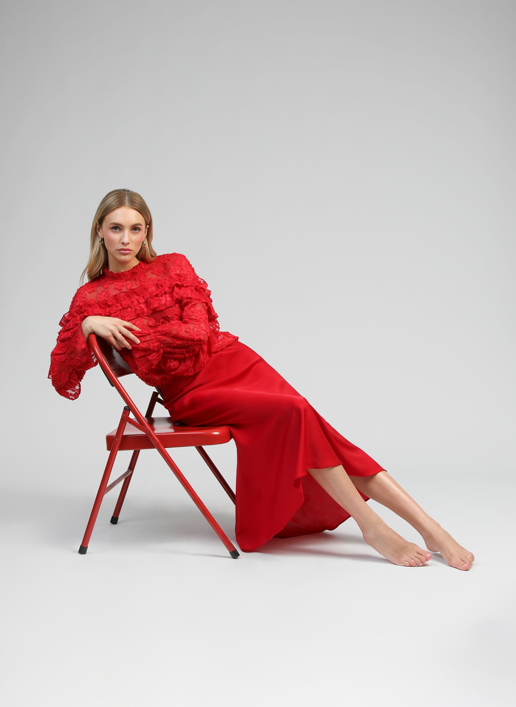 JANIALA falda midi roja