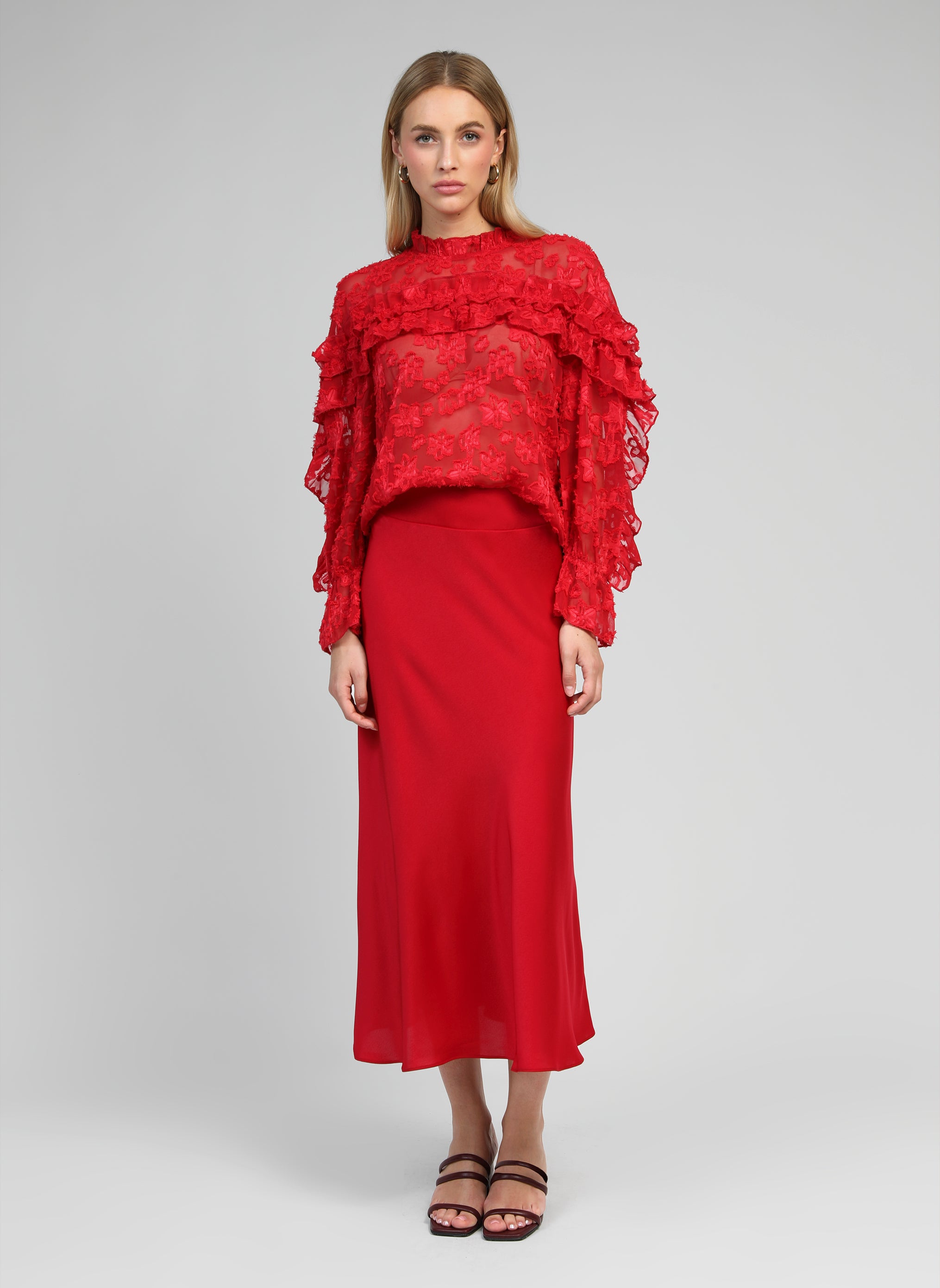 JANIALA falda midi roja