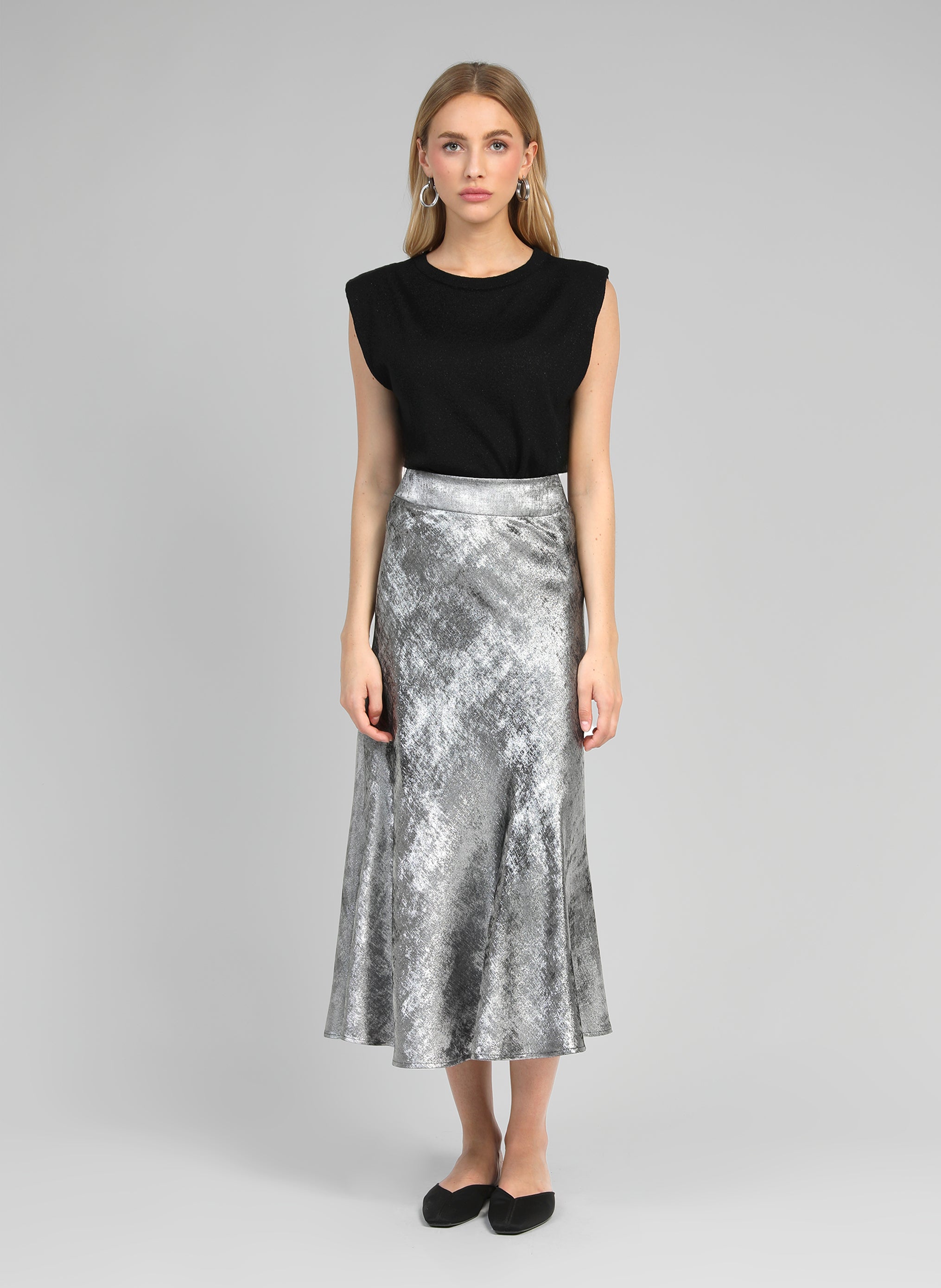 Falda midi plateada JANYMA