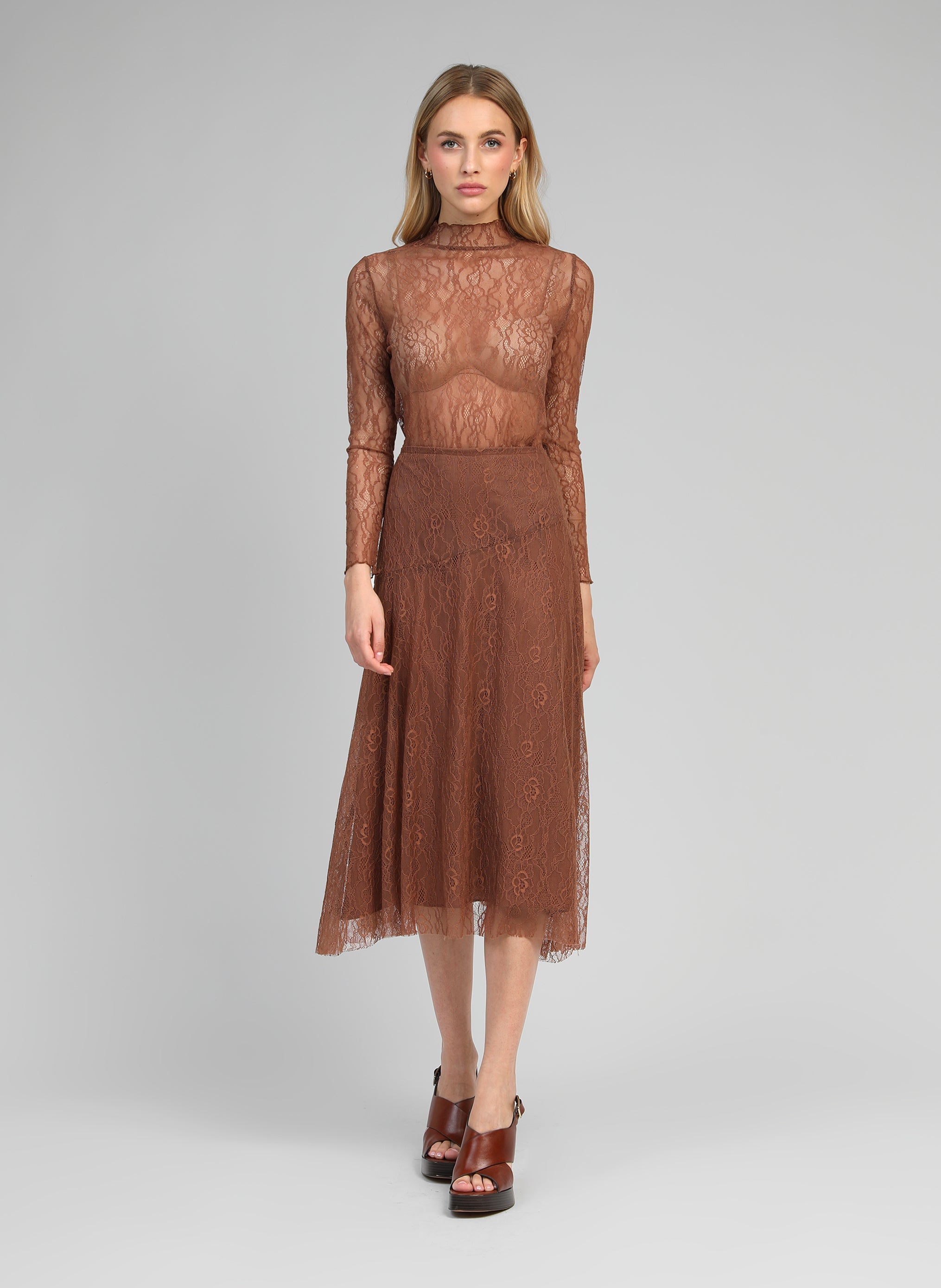 JUPE MIDI JUNEY noisette