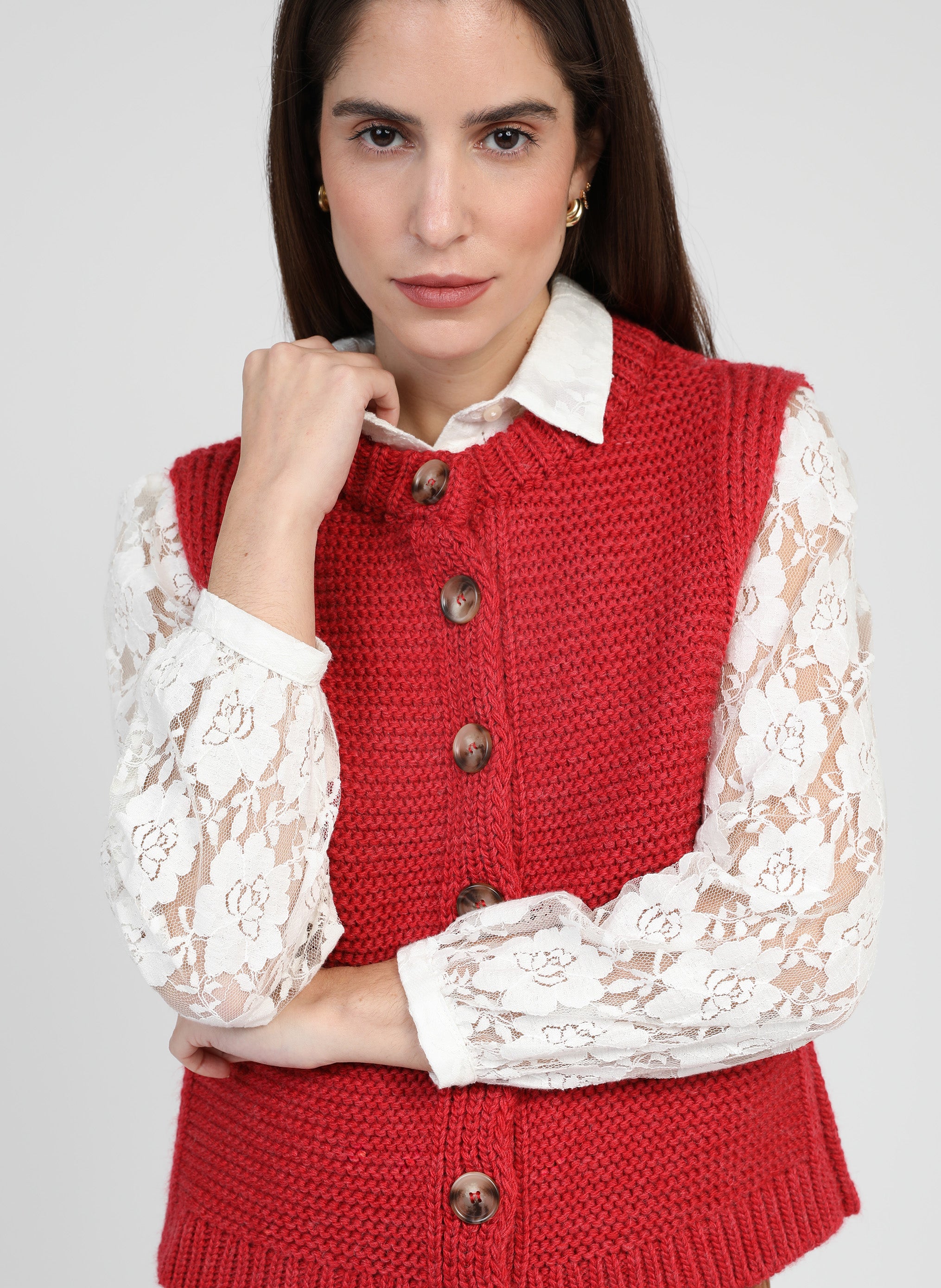 CARDIGAN SANS MANCHE LEJICKY rouge