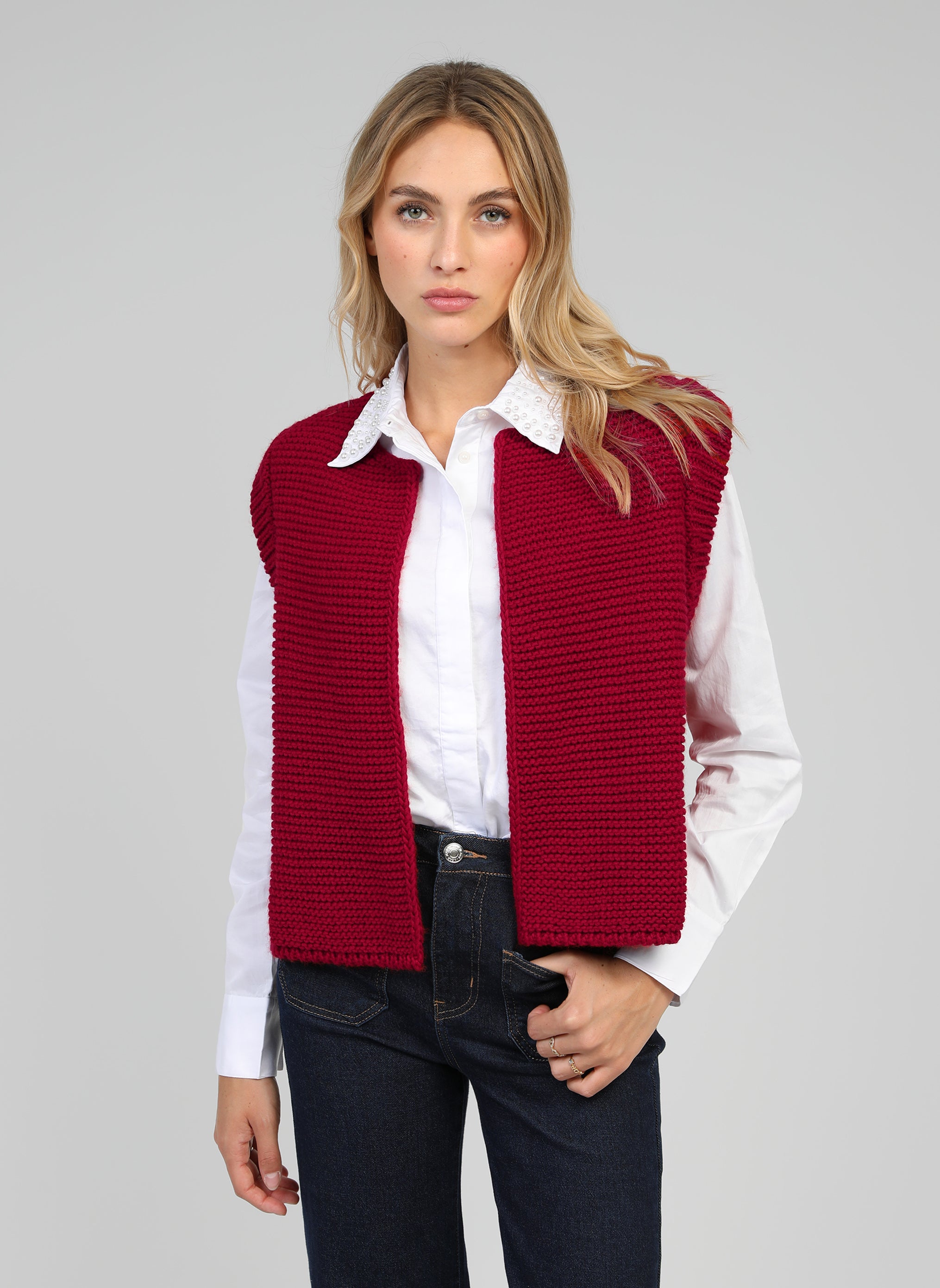 CARDIGAN SANS MANCHE LEGRINGOLY cerise
