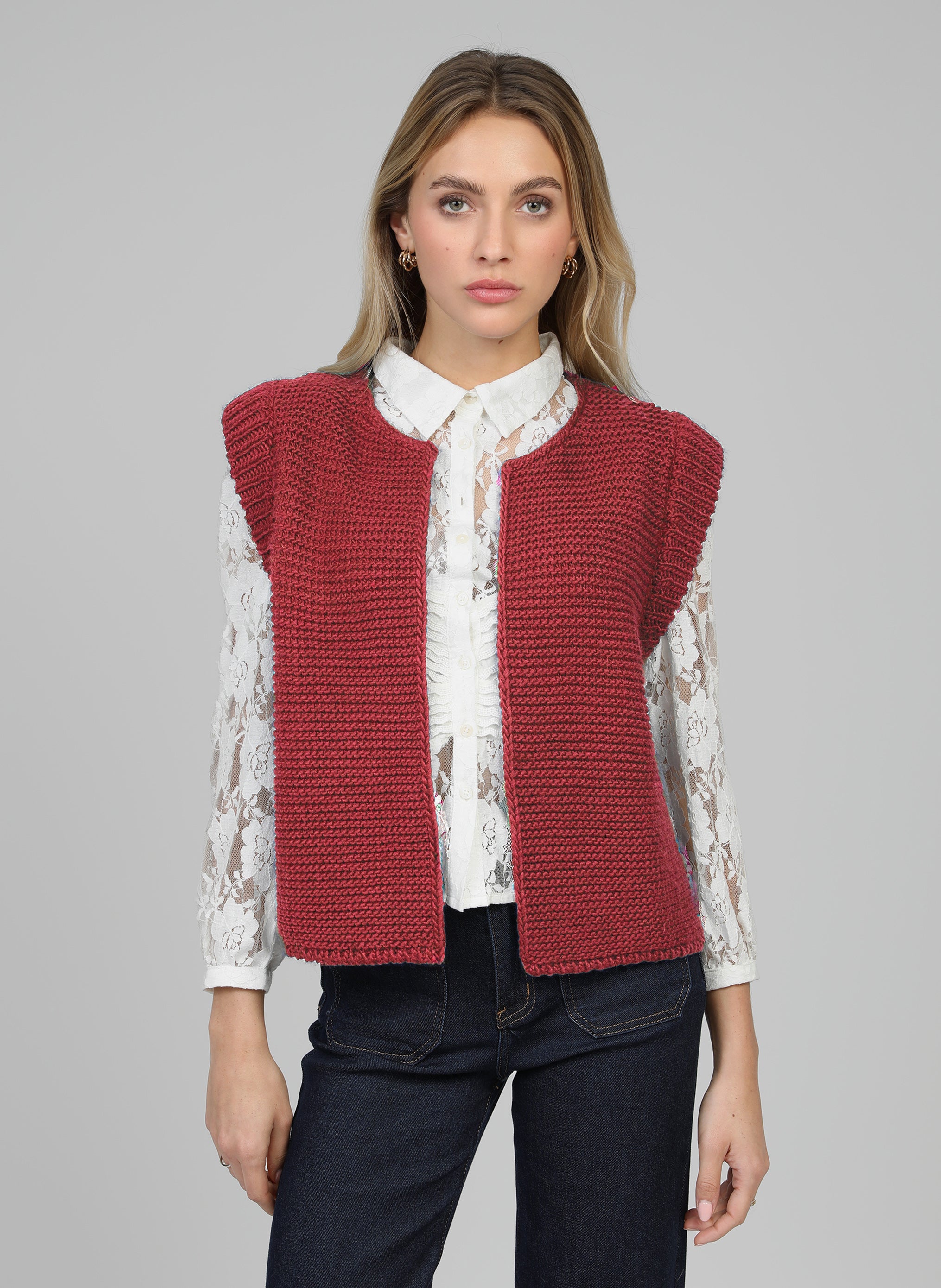 CARDIGAN SANS MANCHE LEGRINGOU A rouge