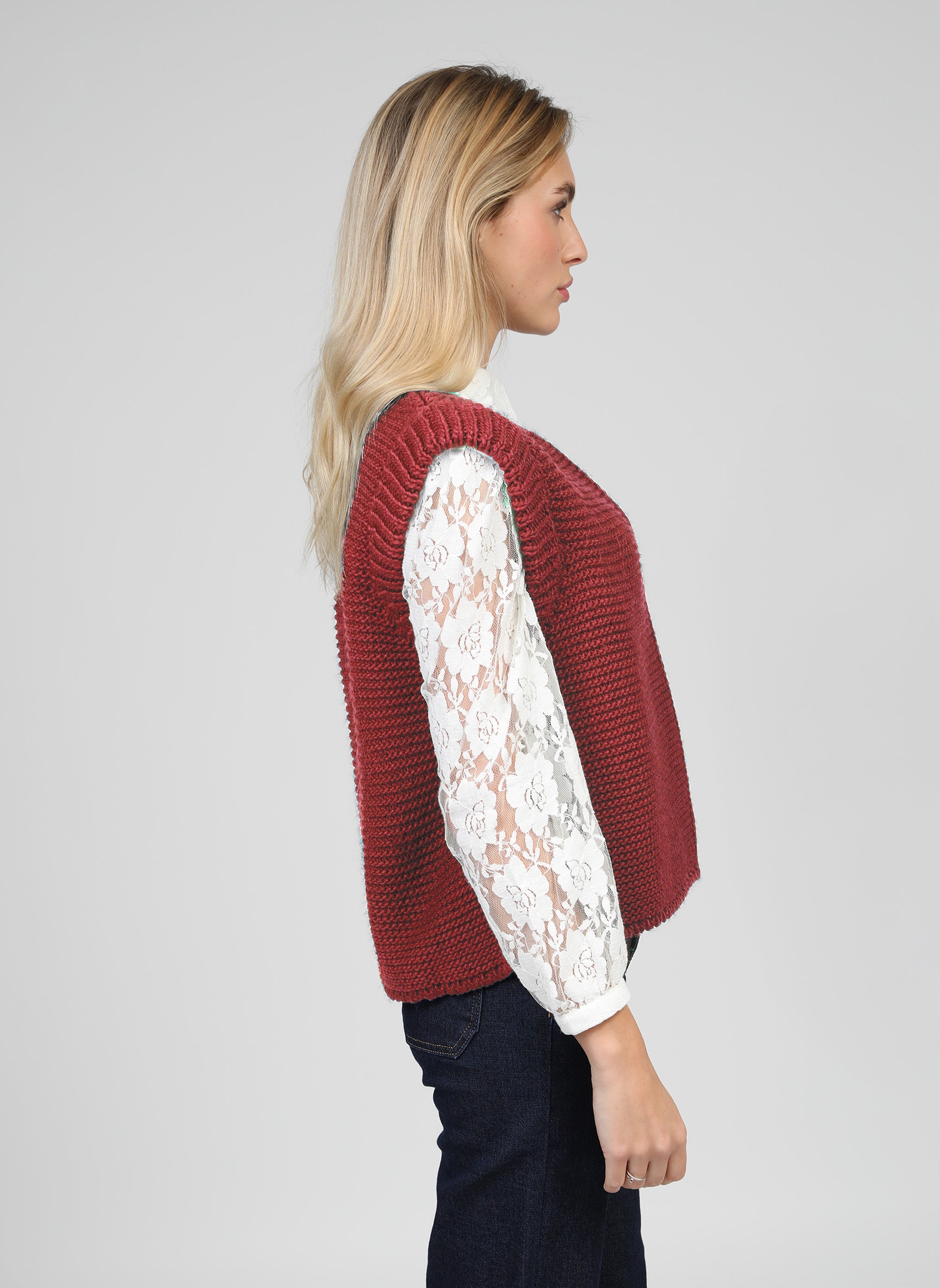 CARDIGAN SANS MANCHE LEGRINGOU A rouge
