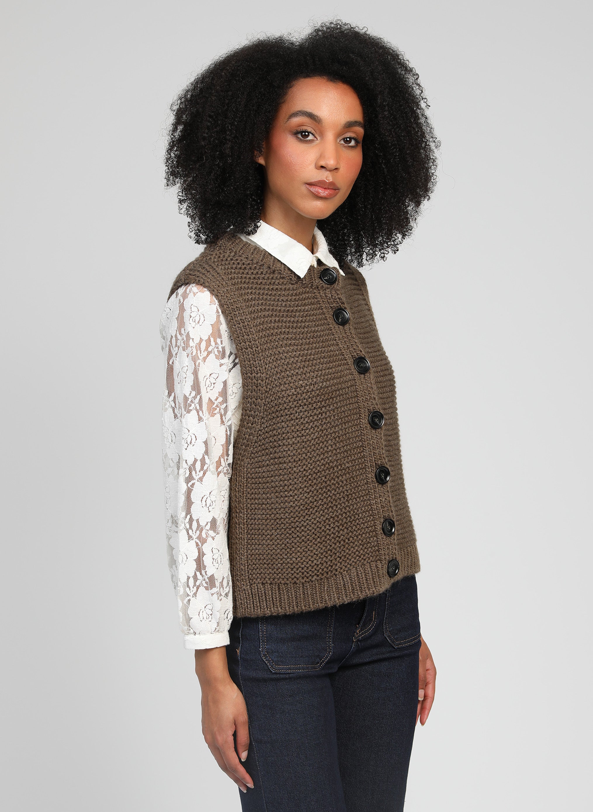 CARDIGAN SANS MANCHE LEJICKY militaire
