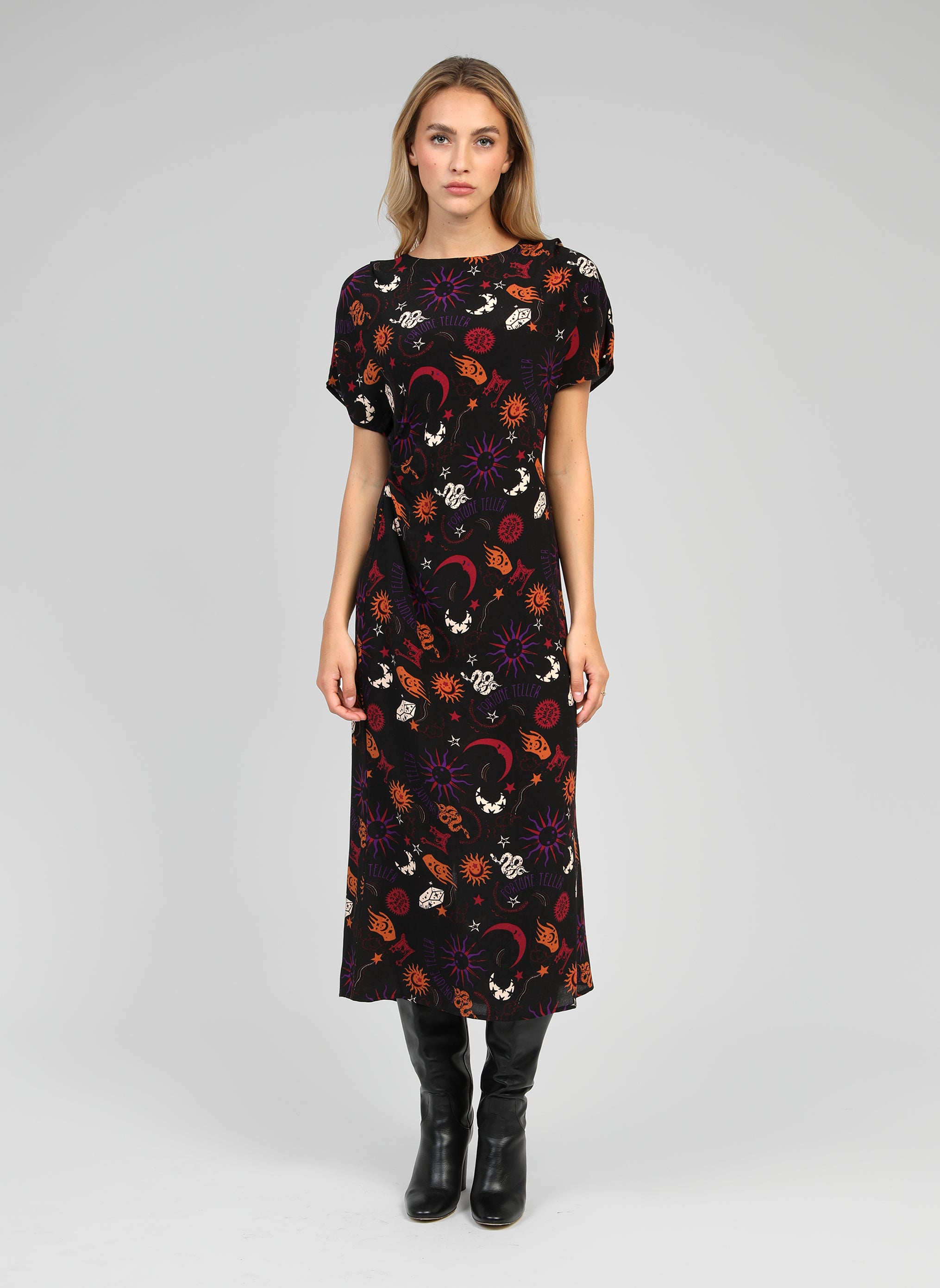 MALORA black bohemian midi dress