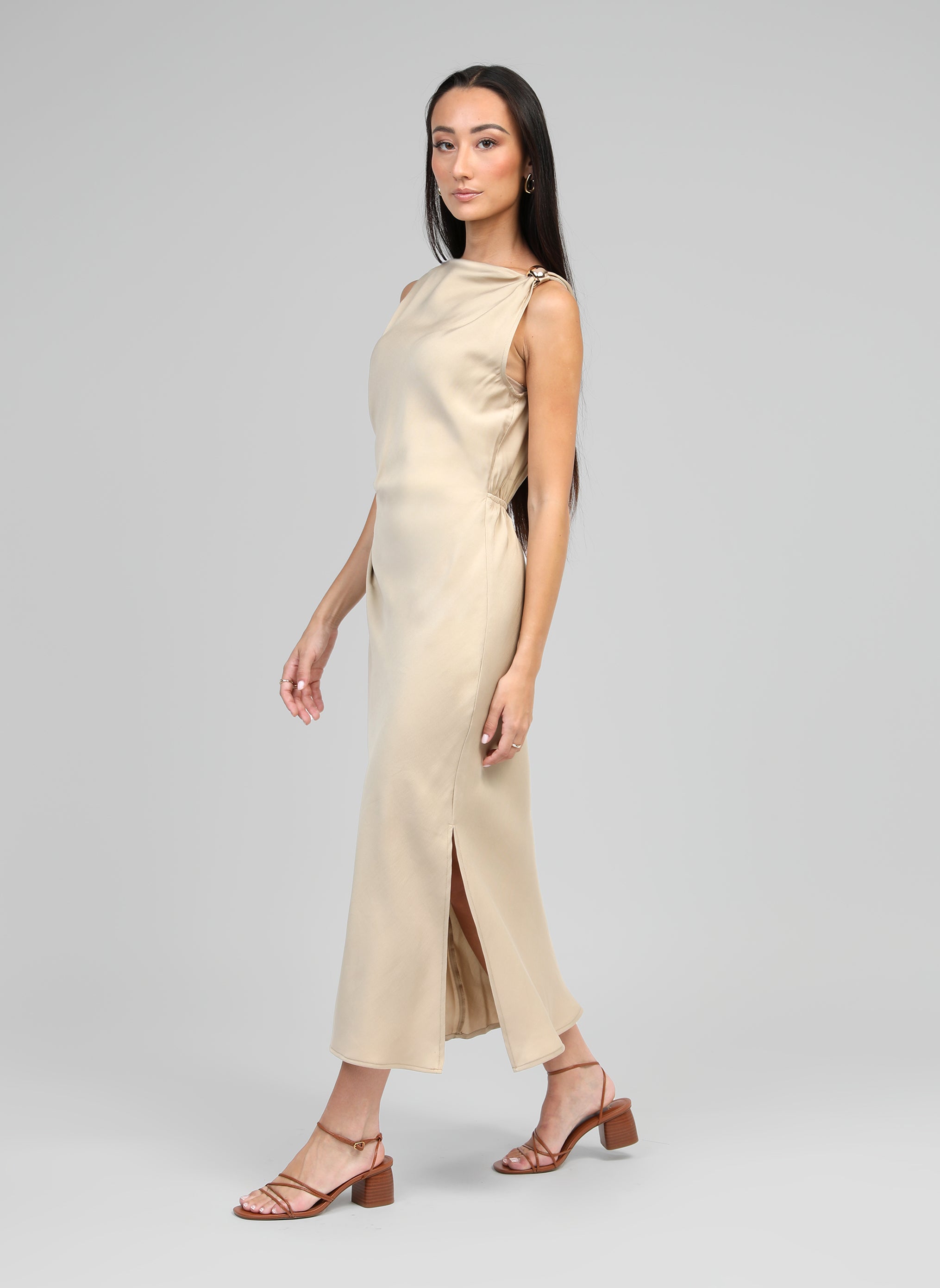 MIRKA beige MIDI DRESS