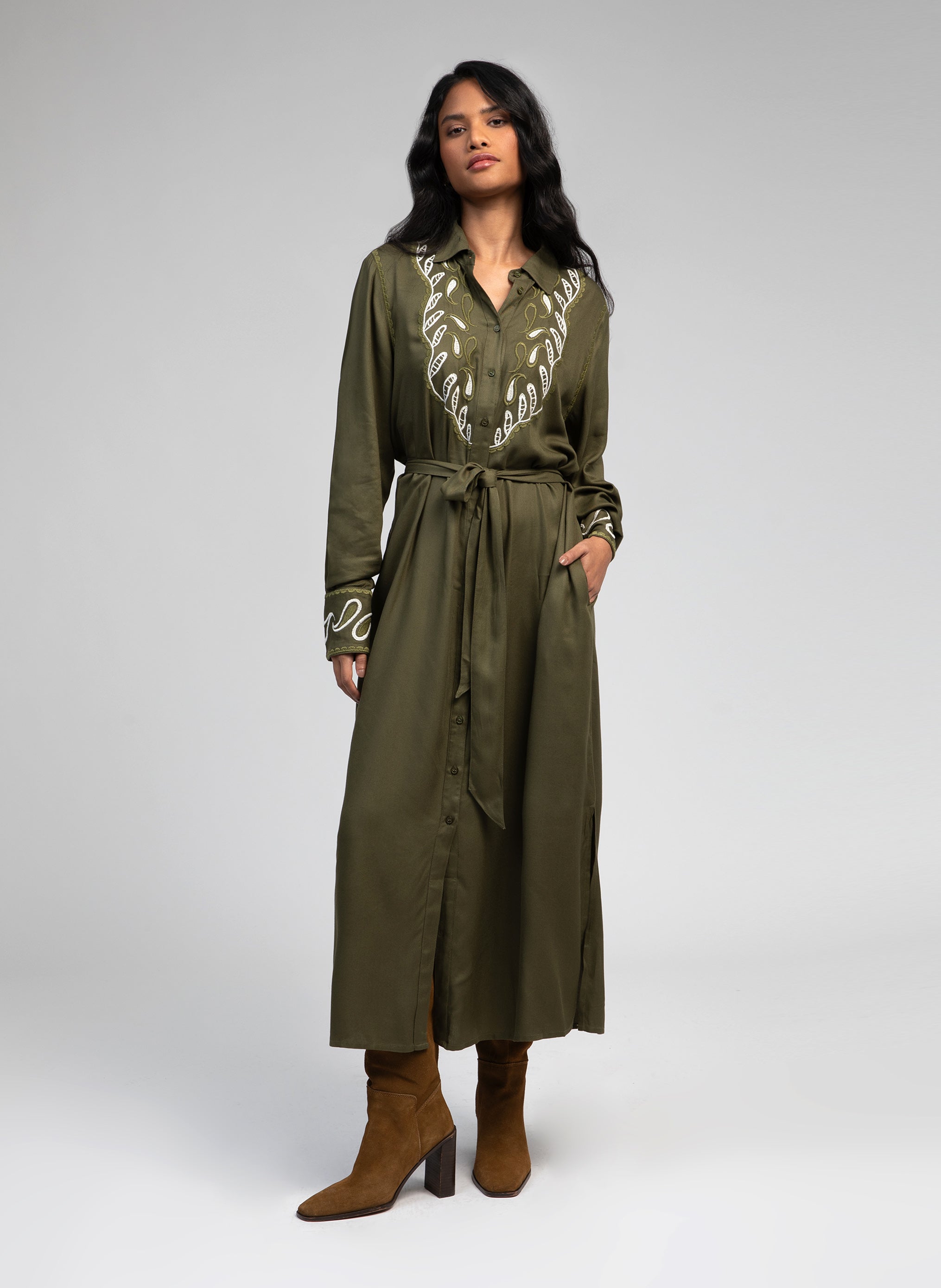 ROBE LONGUE ORIANY olive