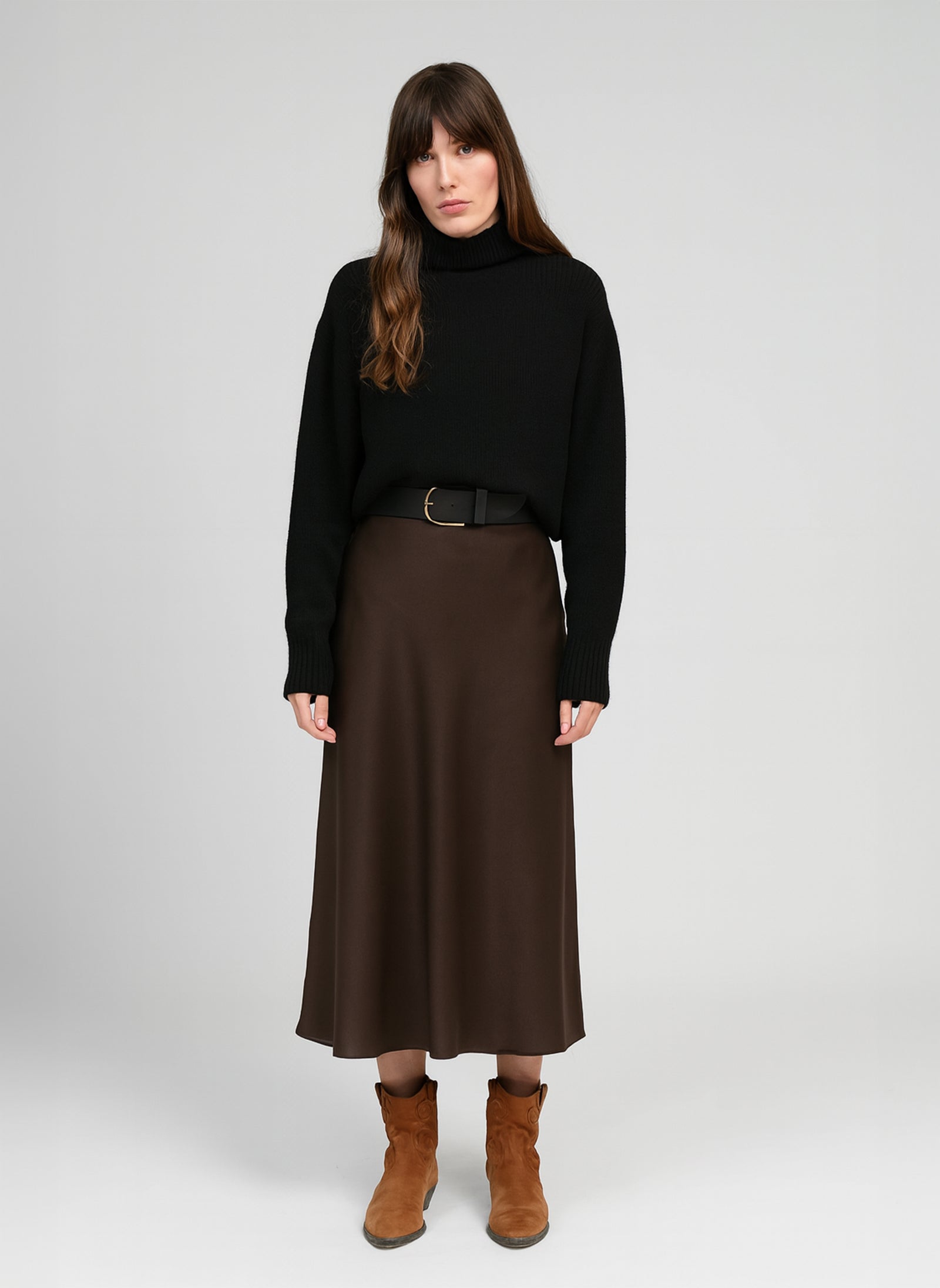 JUPE MIDI JANIALA chocolat