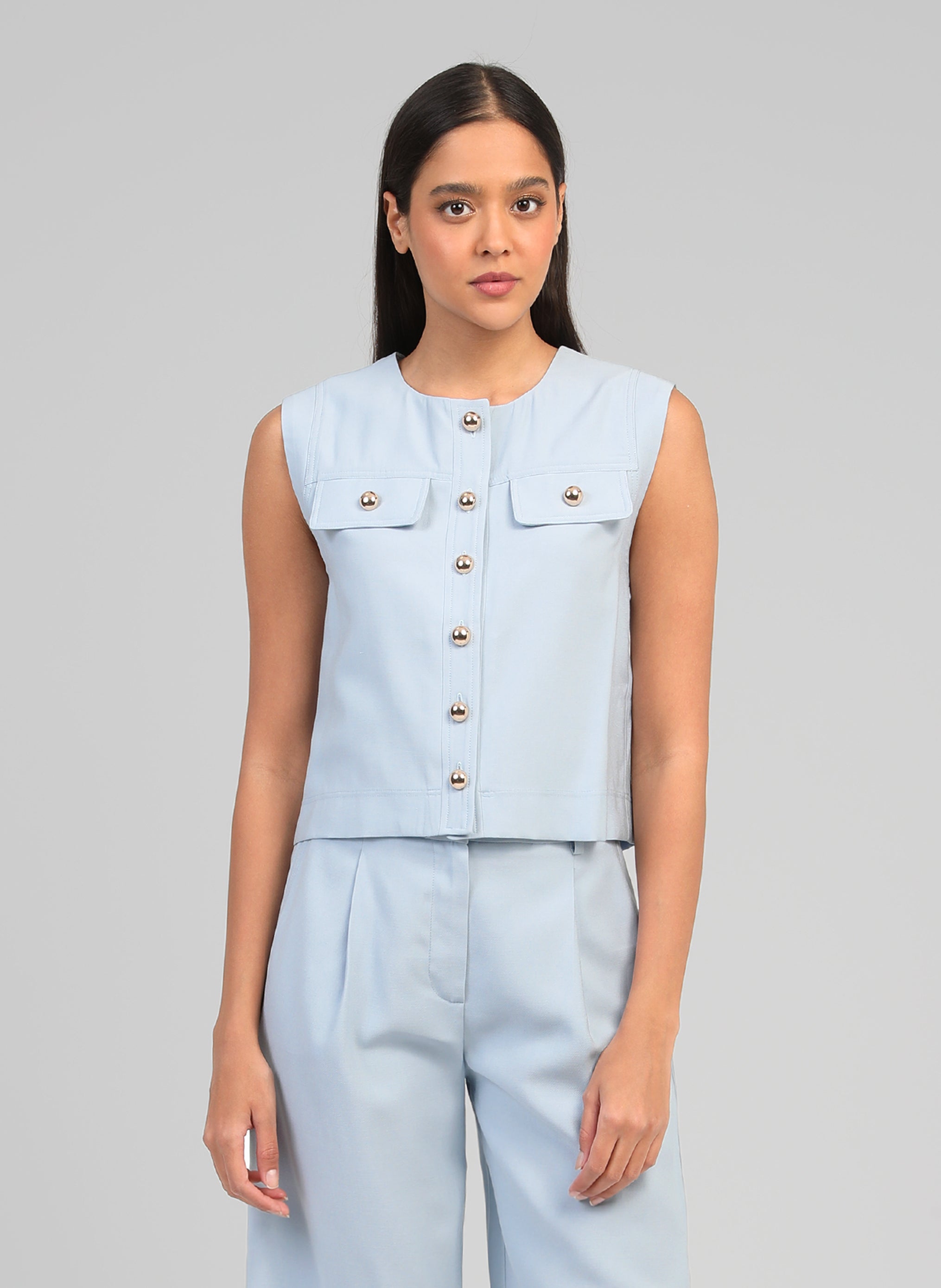 VESTE SANS MANCHES ZELIA ciel