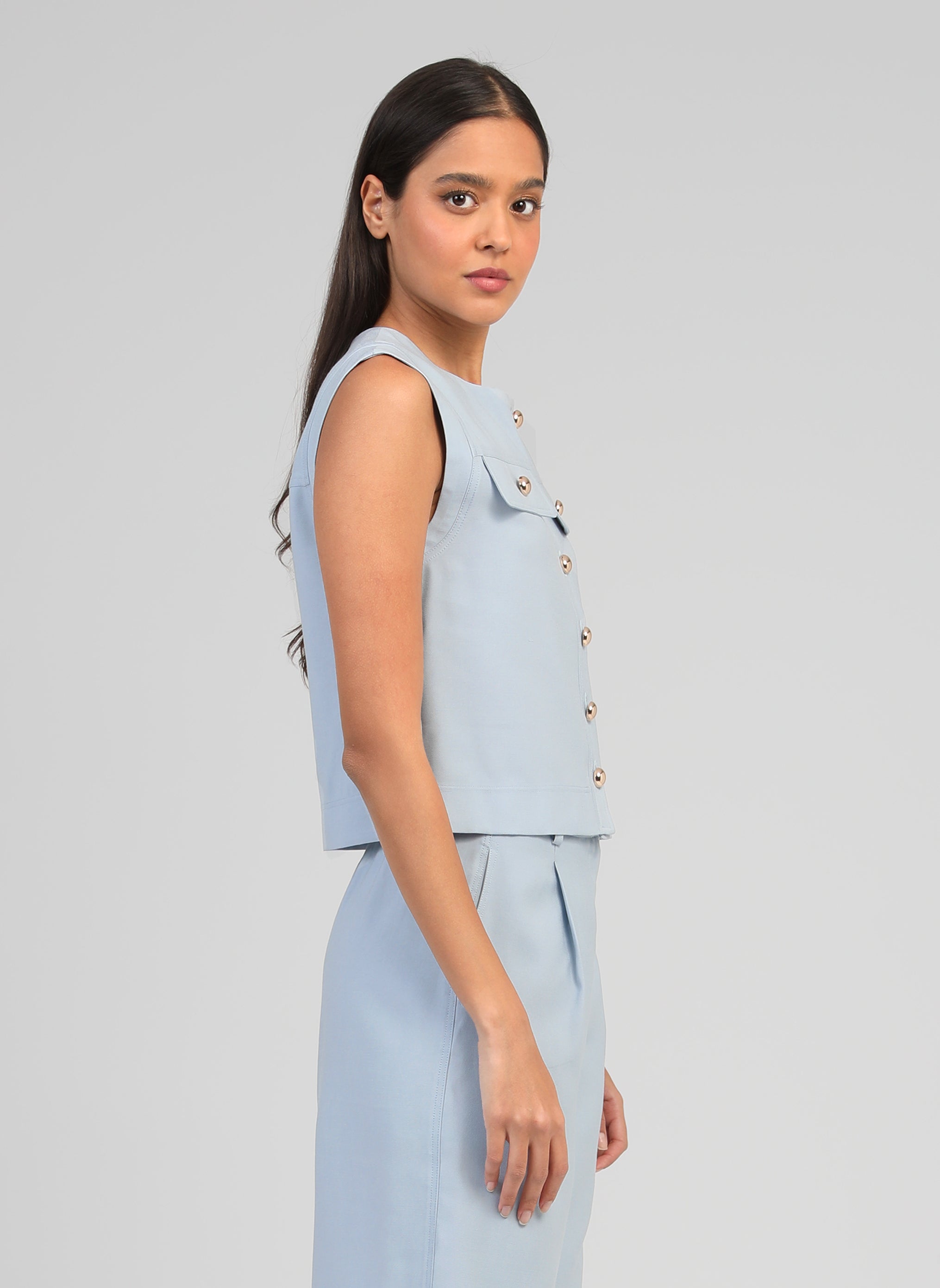 VESTE SANS MANCHES ZELIA ciel