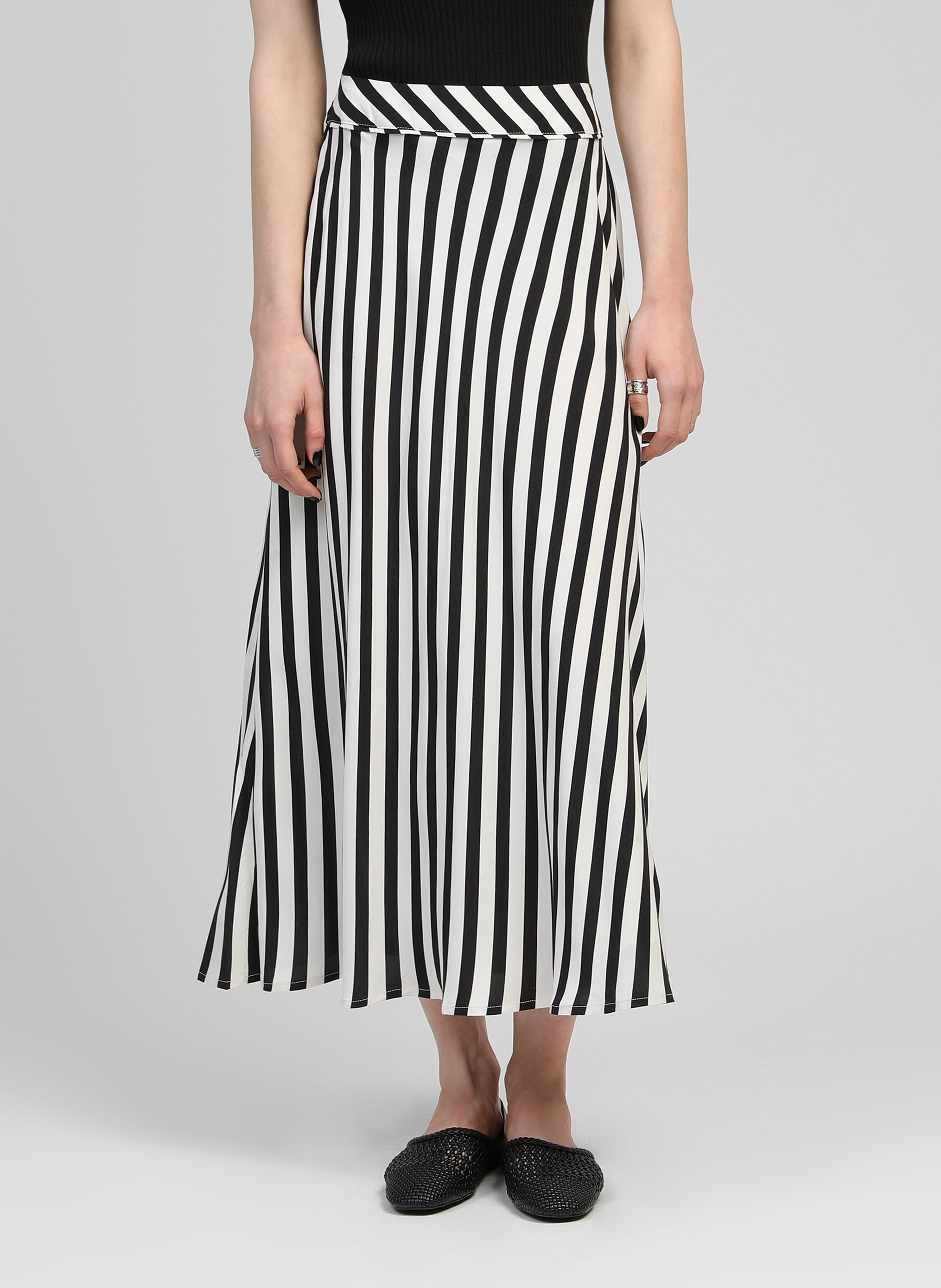 GALVILY stipe long skirt black