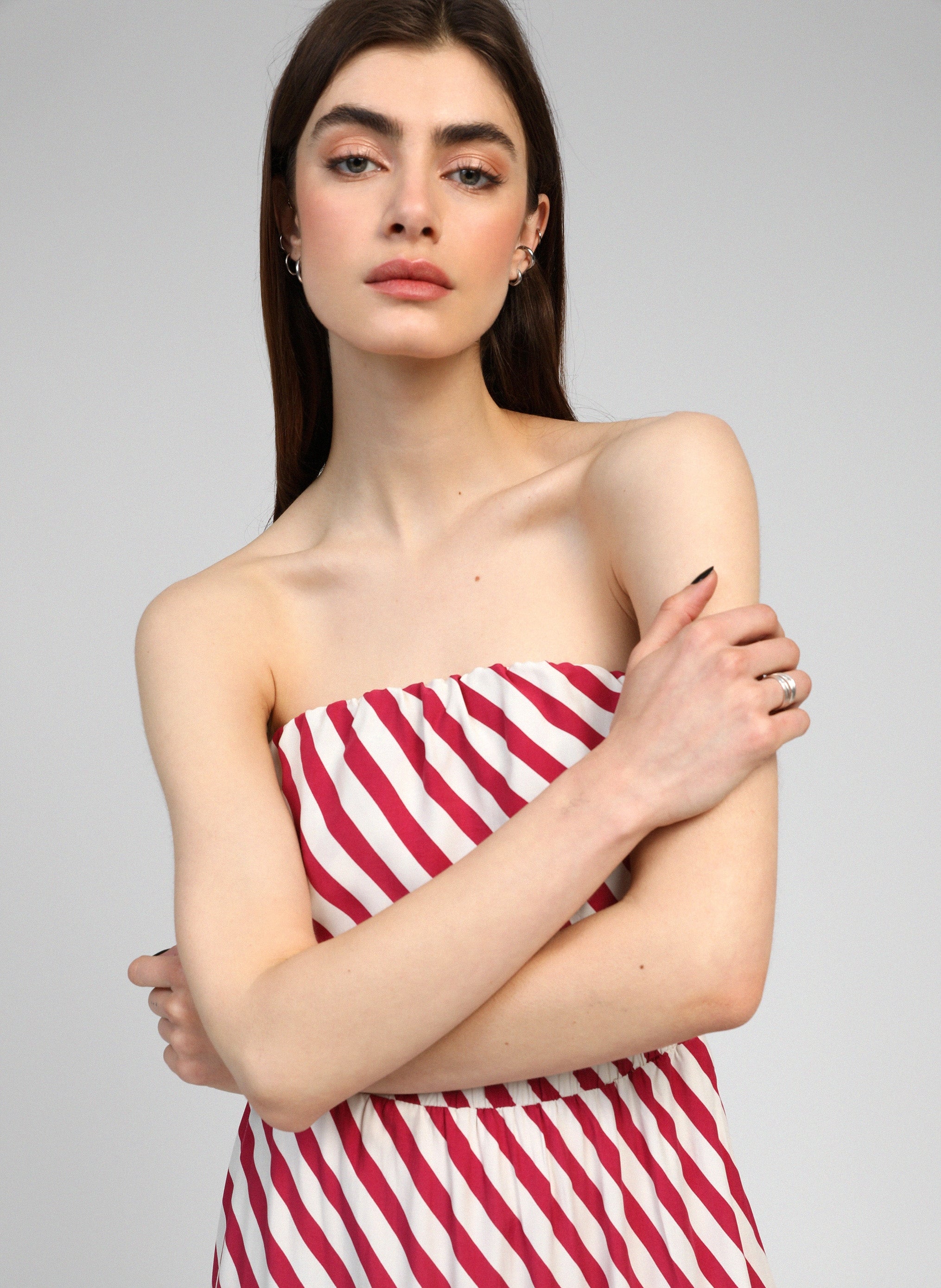 ROBE LONGUE MIKITRY stipe framboise